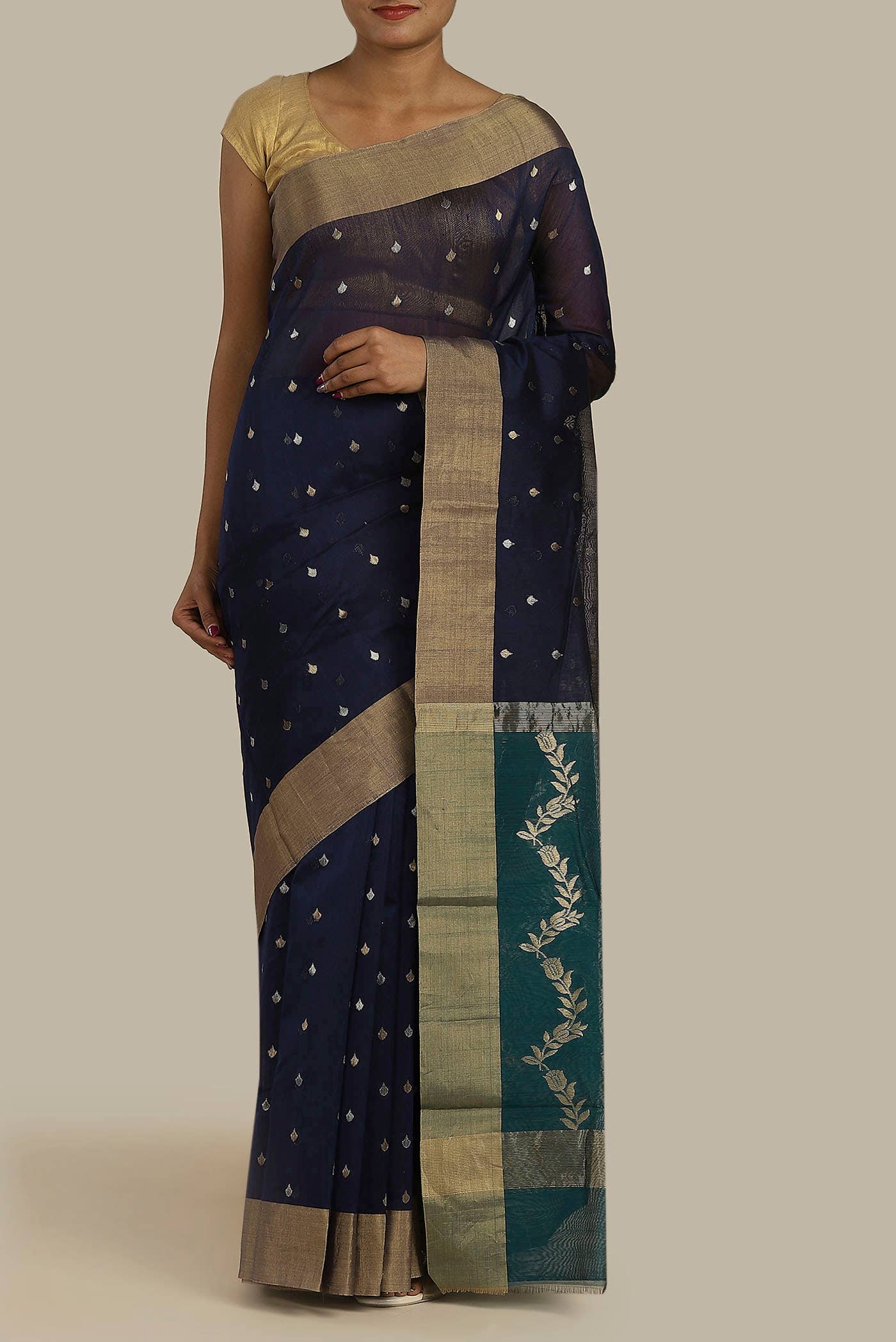 Blue Chanderi Silk Cotton Saree