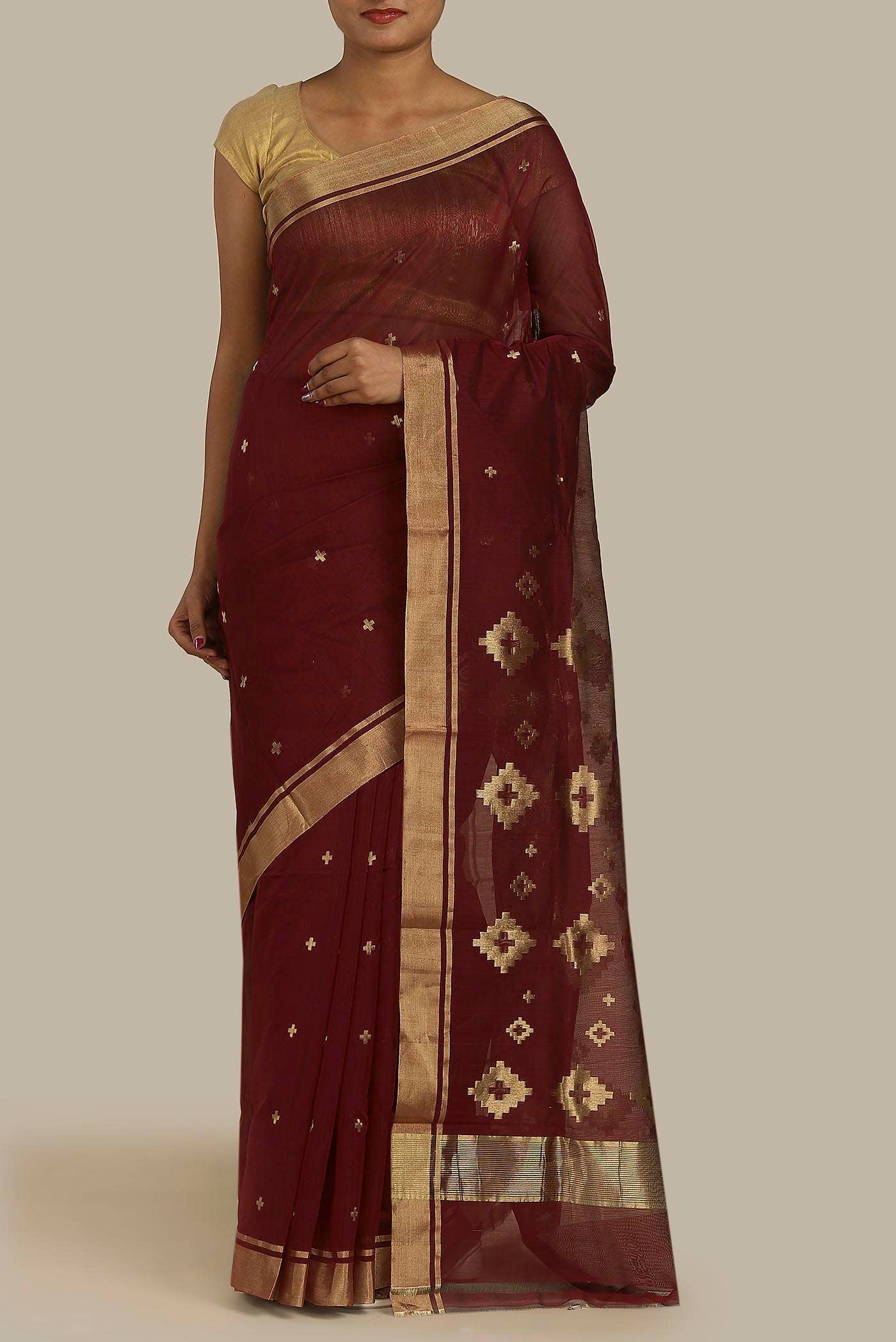 Maroon Chanderi Silk Cotton Saree