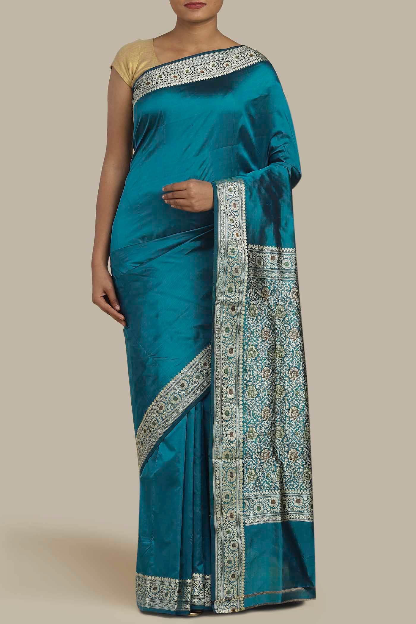 Blue Banarasi Katan Silk Saree
