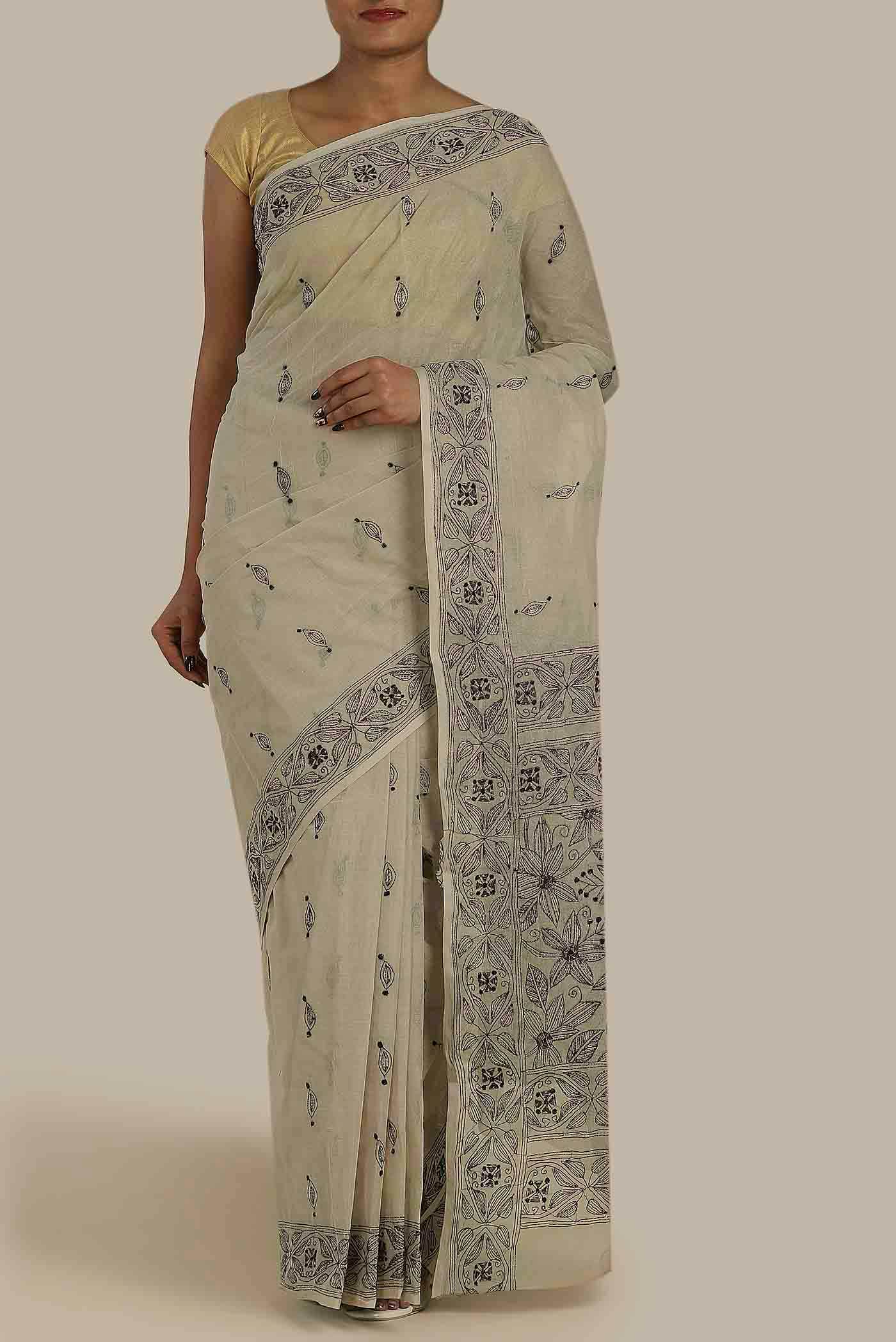 Beige Bengal Cotton Saree