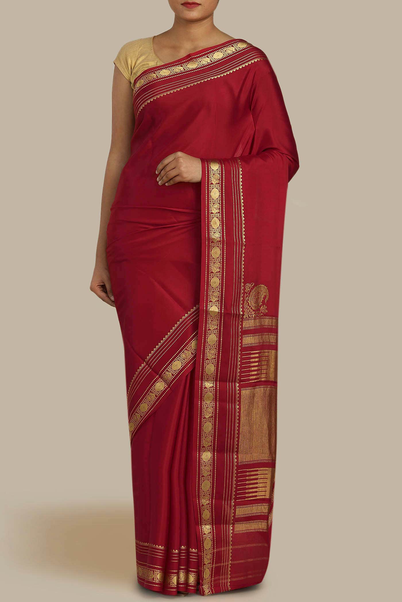 Red Mysore Crepe Saree