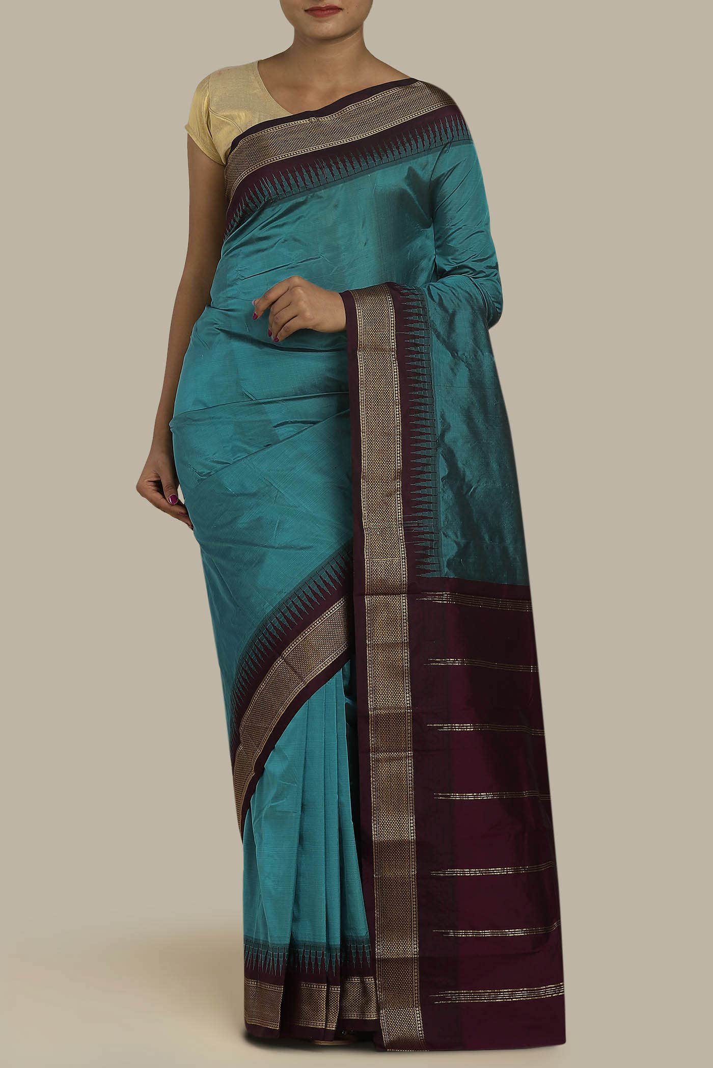 Blue Blended Bangalore Silk Saree