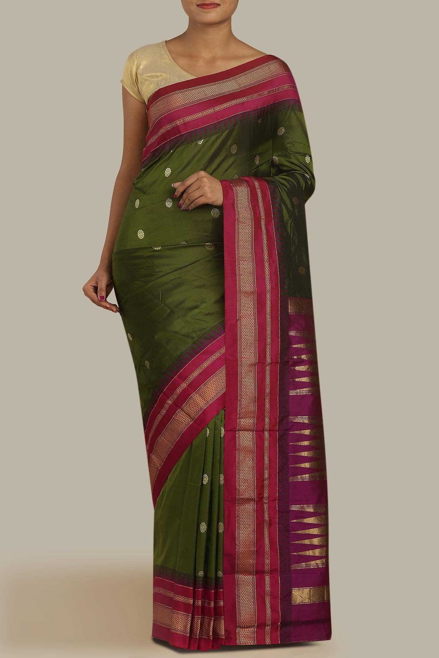 Mehandi Green Blended Bangalore Silk Saree