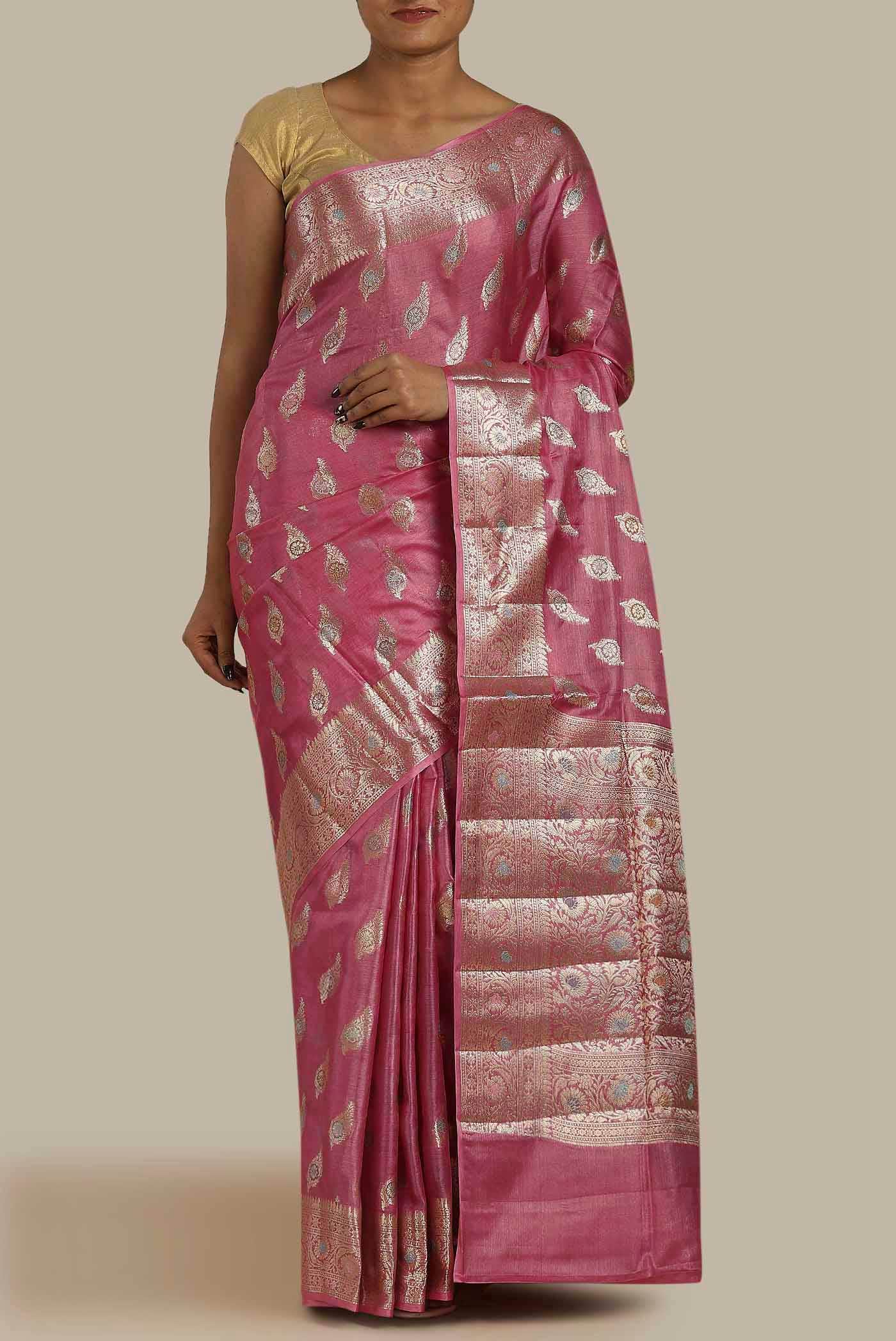 Pink Banarasi Raw Silk Saree