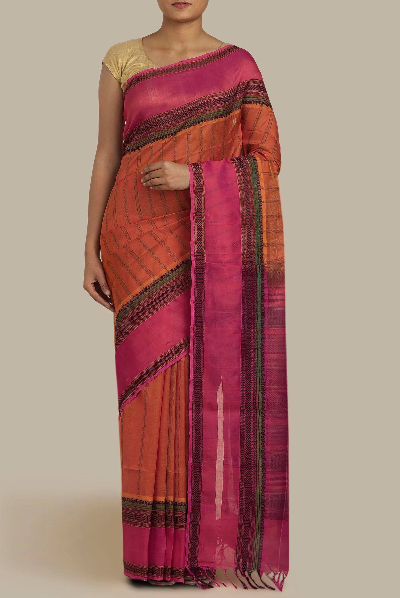 Orange Silk Cotton Saree