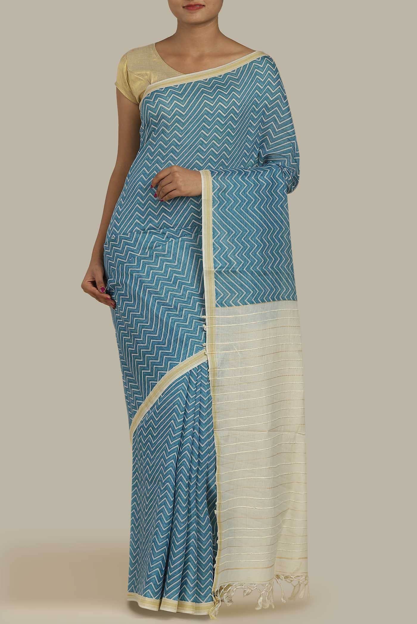Blue Bhagalpuri Tussar Silk Saree