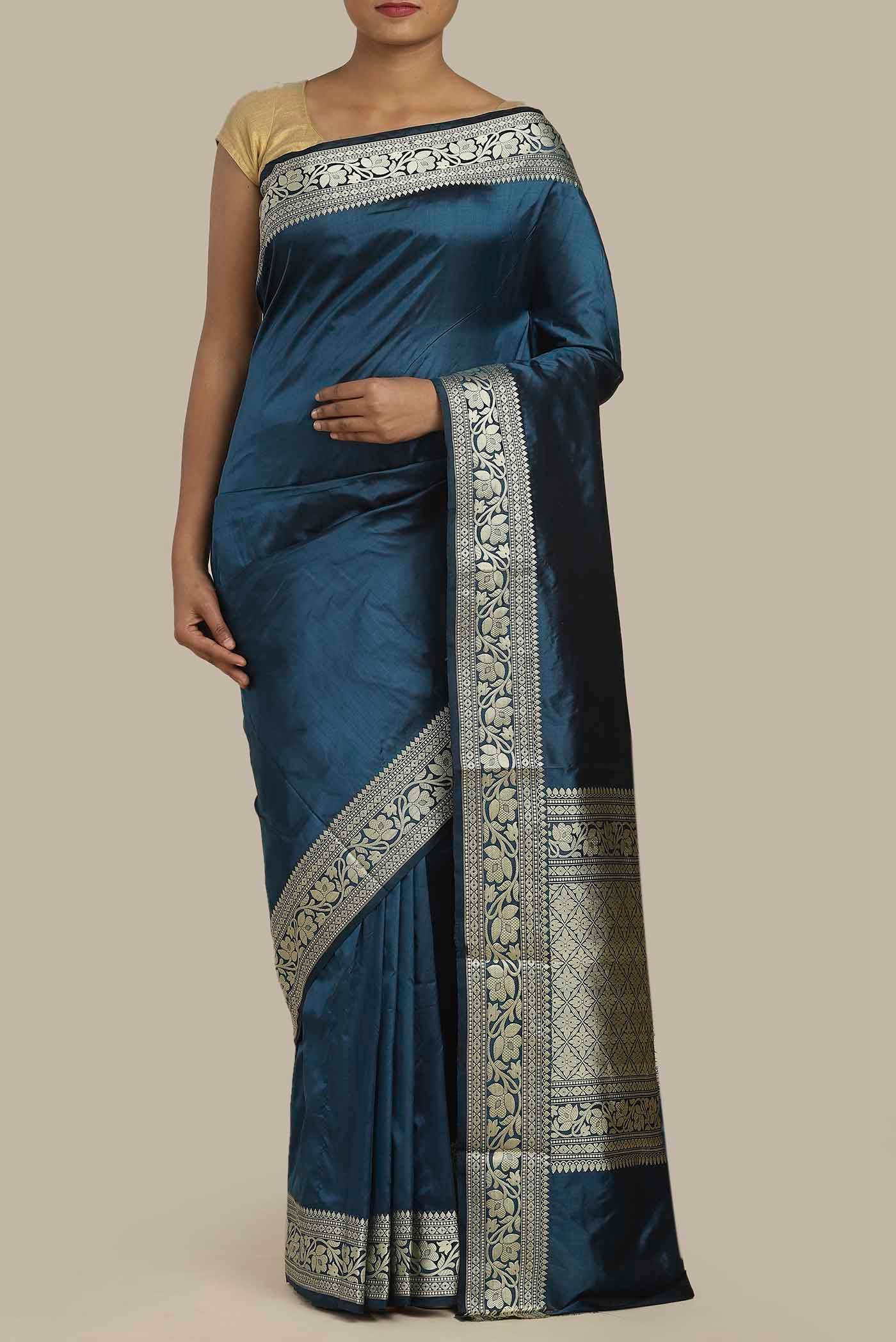 Blue Banarasi Katan Silk Saree