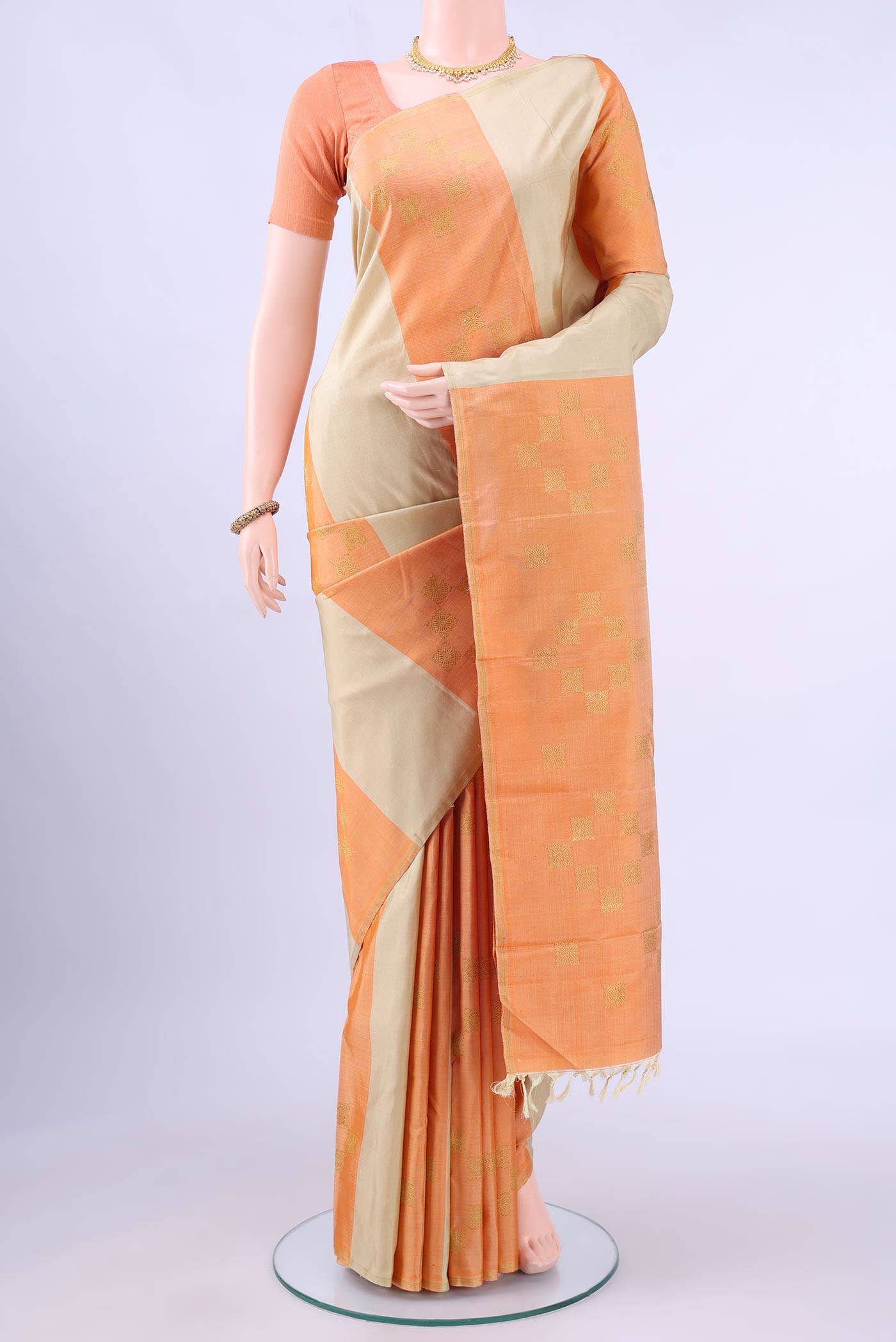 Beige Kanchipuram Silk Saree