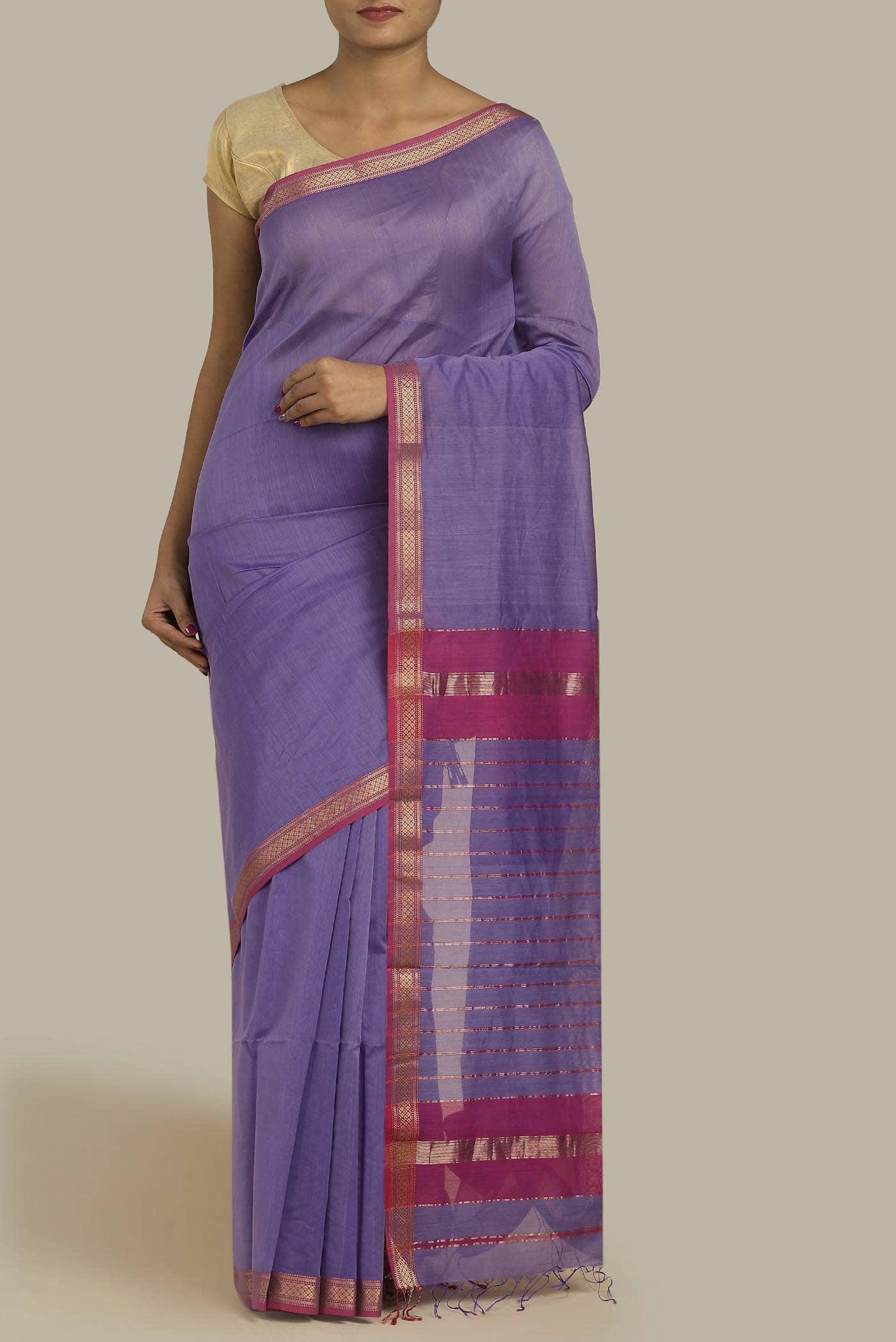 Lavender Maheshwari Silk Cotton Saree