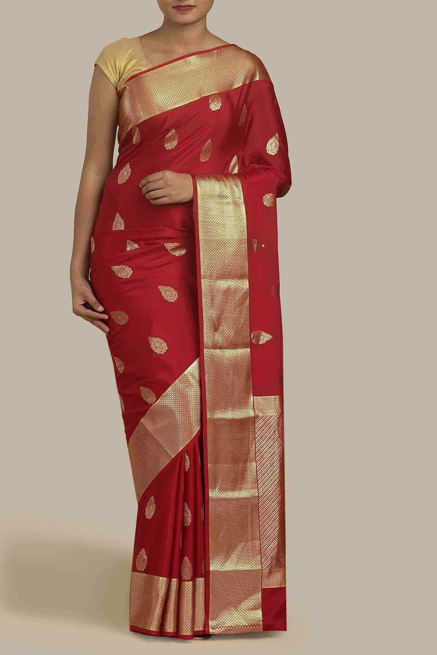 Red Mysore Crepe Saree