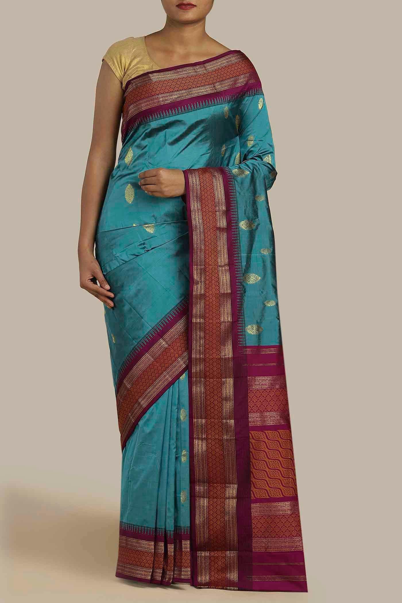 Blue Blended Bangalore Silk Saree