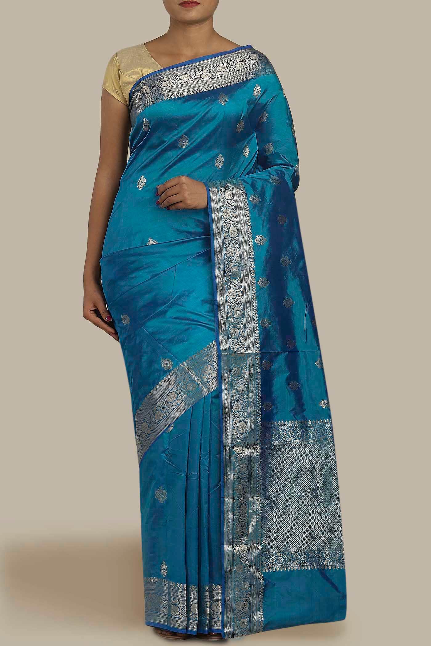 Blue Banarasi Katan Silk Saree