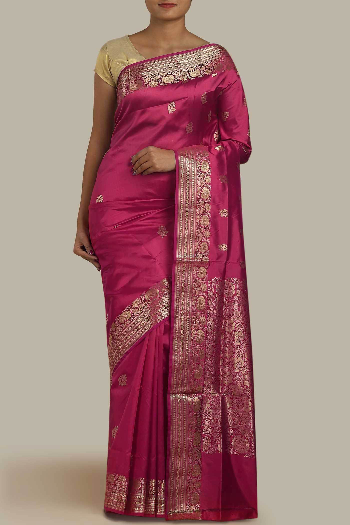 Dark Pink Banarasi Katan Silk Saree