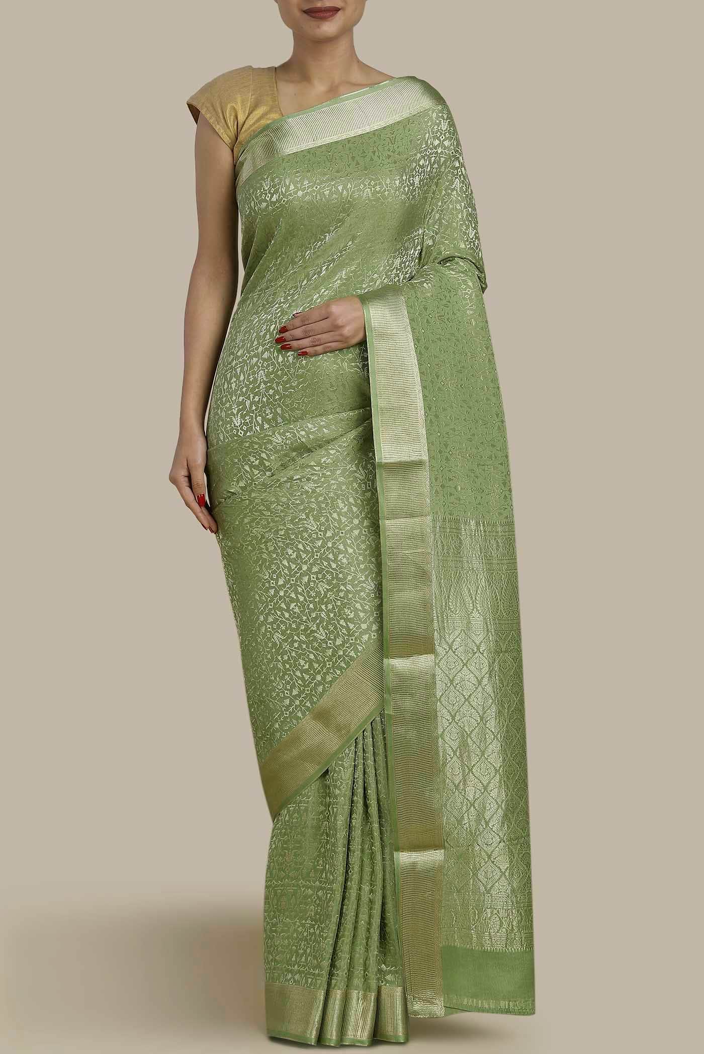 Green Mysore Crepe Saree