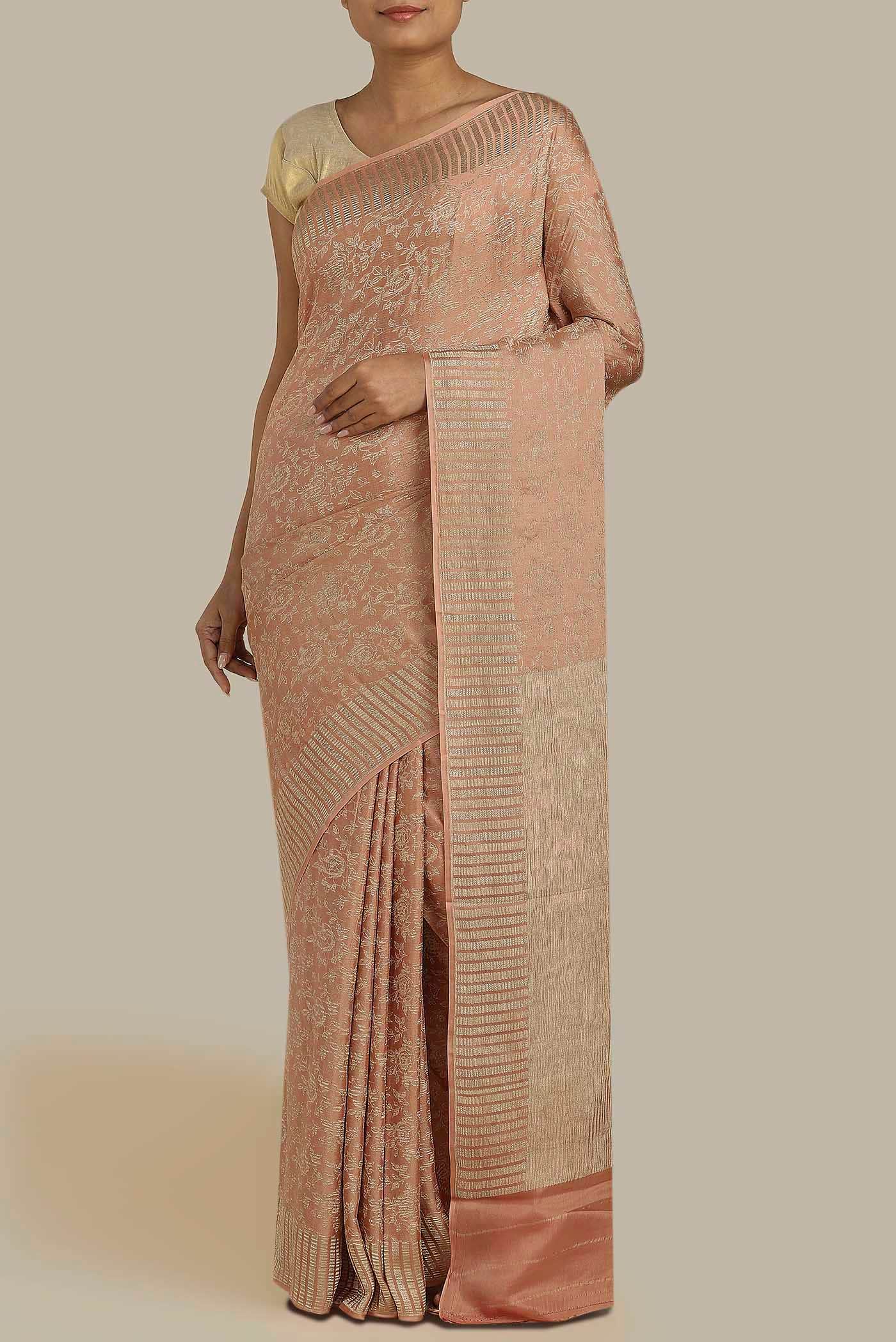 Peach Mysore Crepe Saree