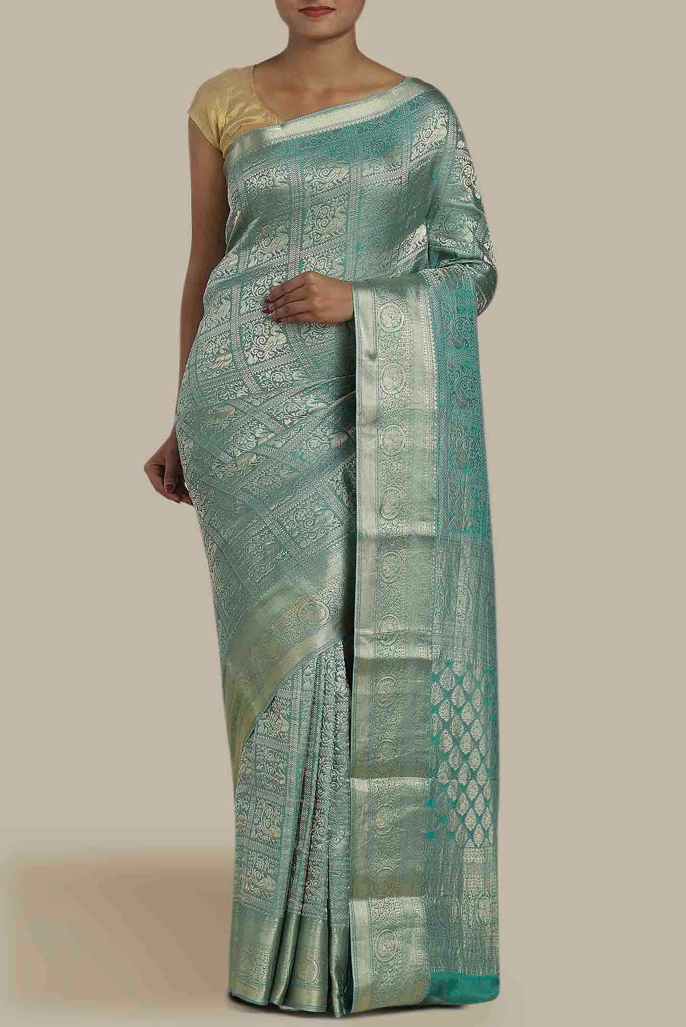 Turquoise Mysore Crepe Saree