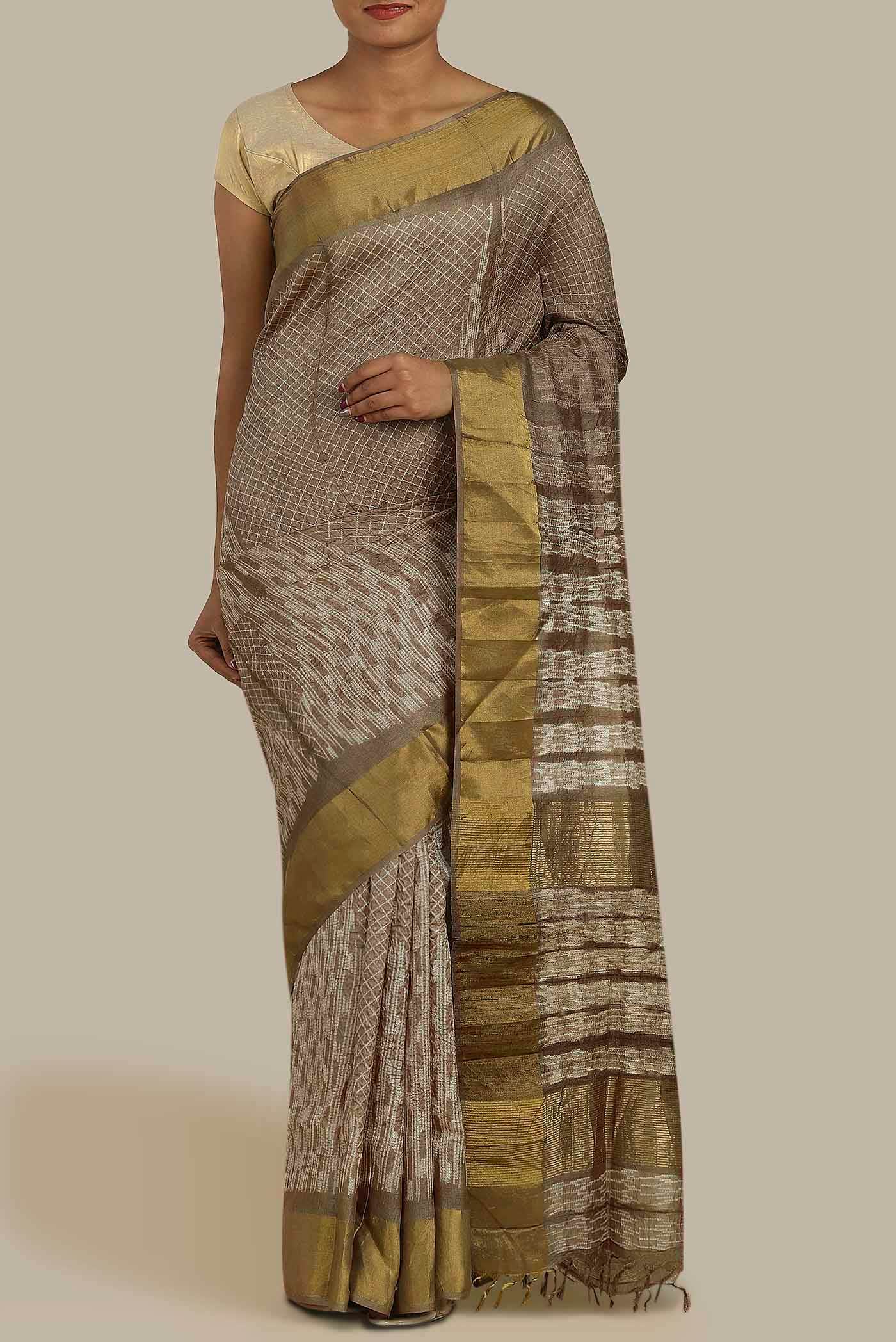 Brown Chanderi Silk Cotton Saree