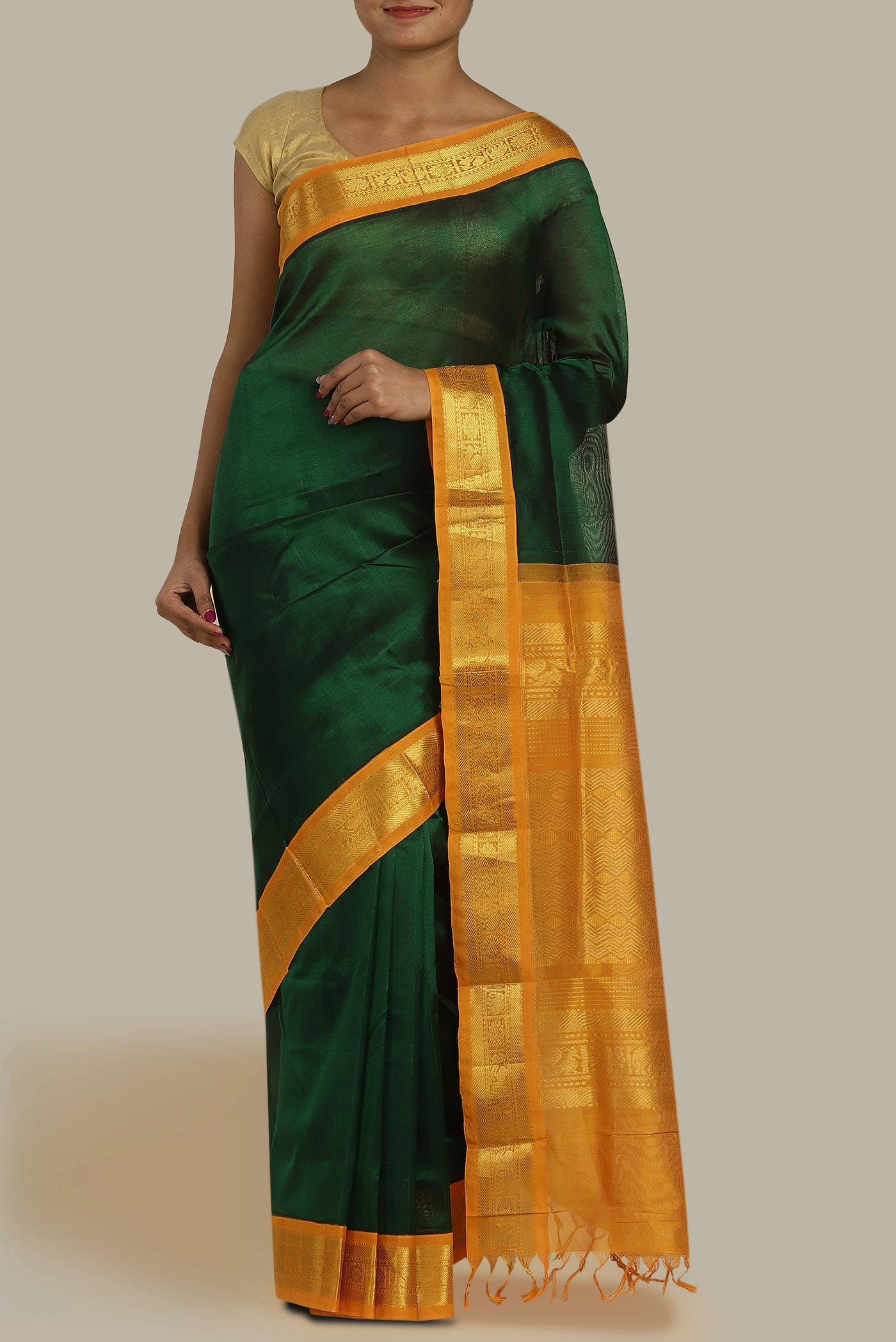 Bottle Green Silk Cotton Saree