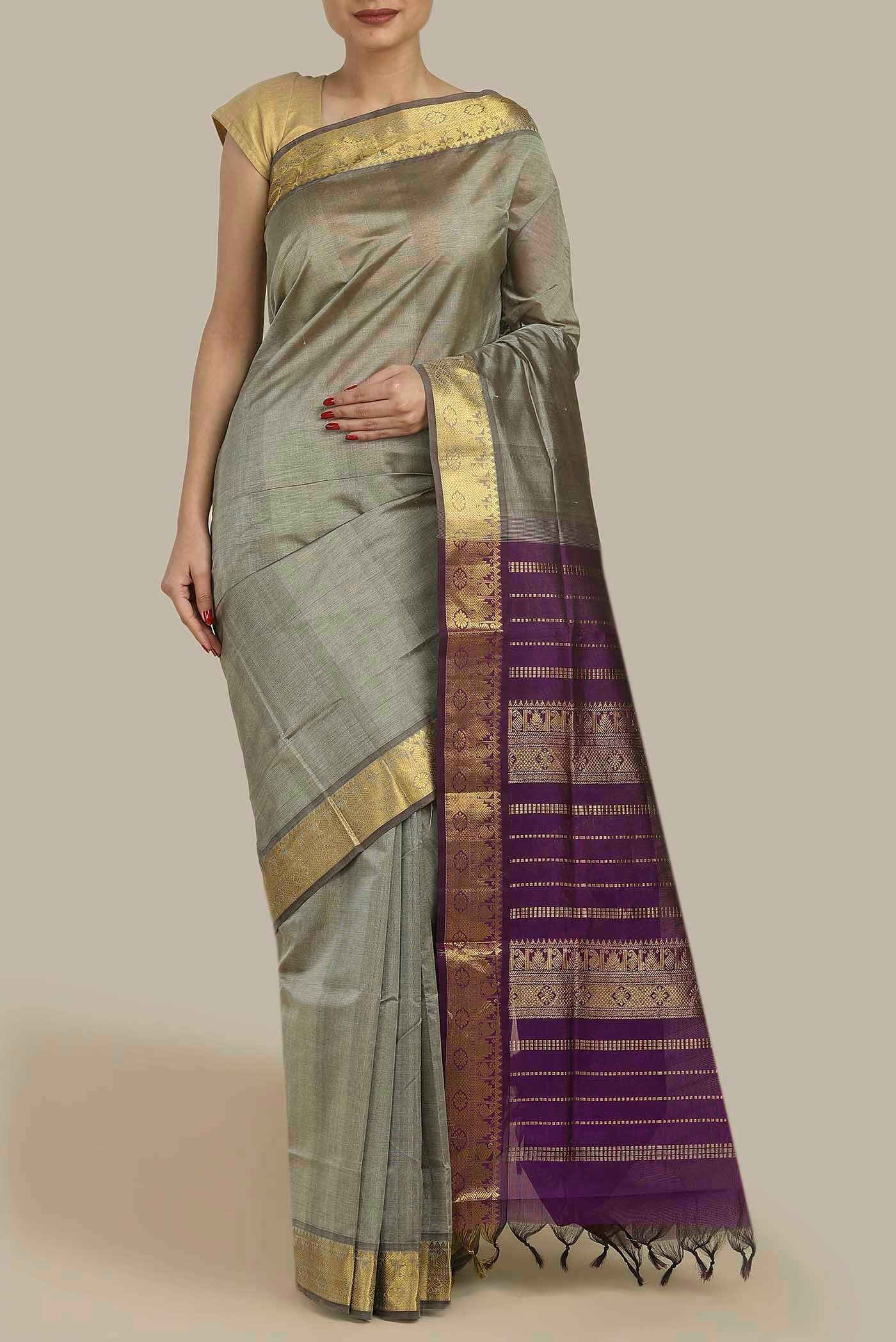 Grey Silk Cotton Saree