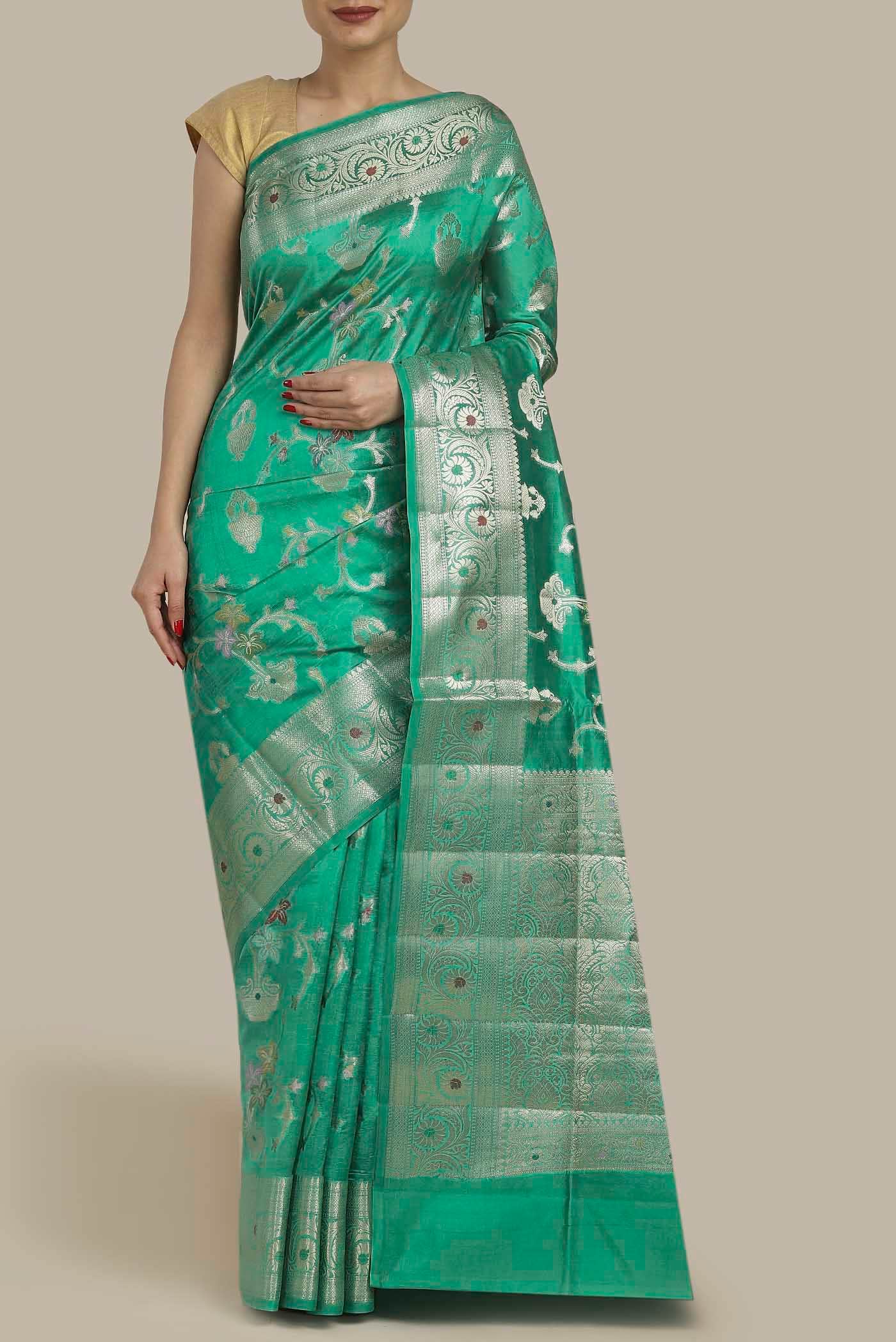 Sea Green Banarasi Raw Silk Saree