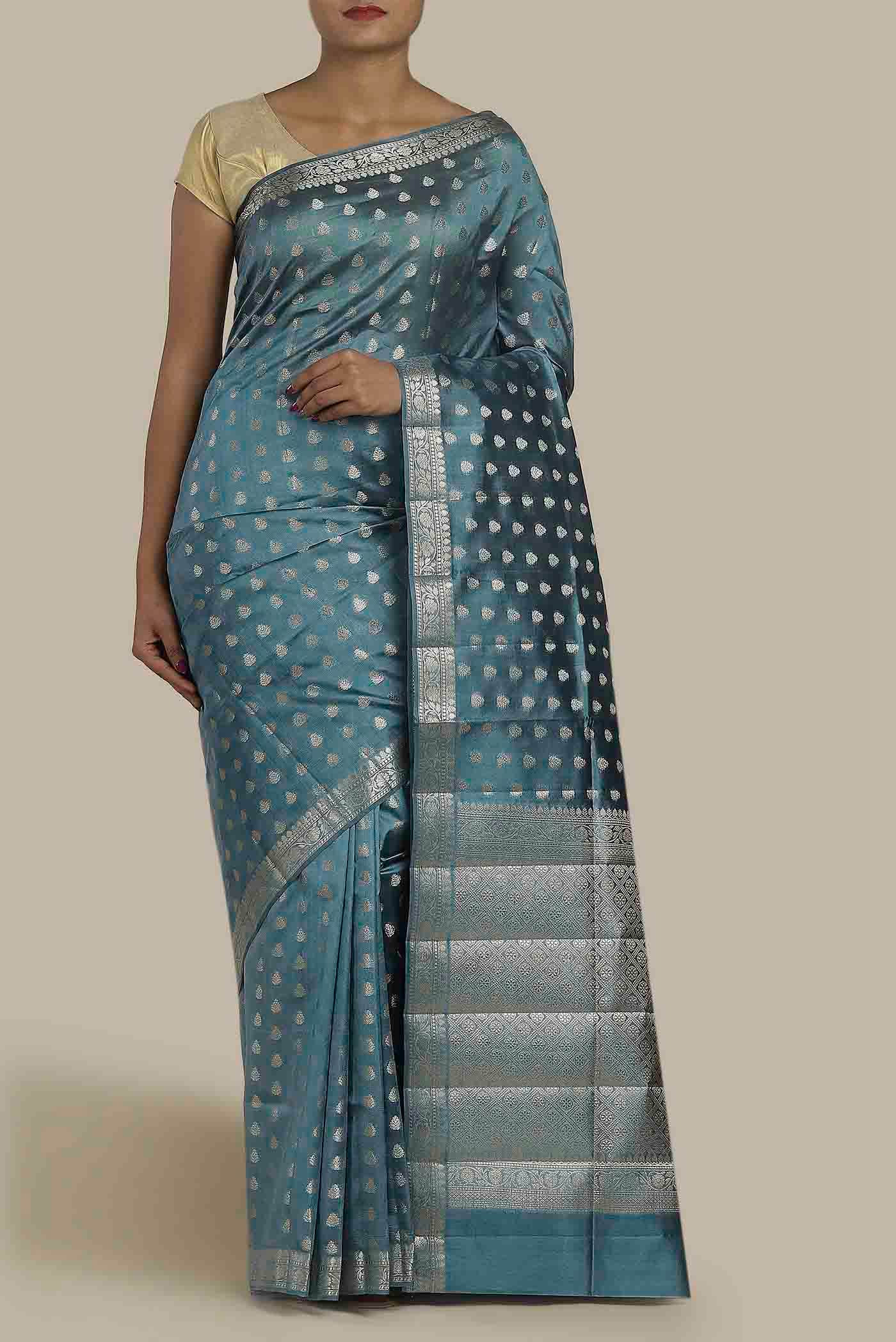 Blue Banarasi Raw Silk Saree