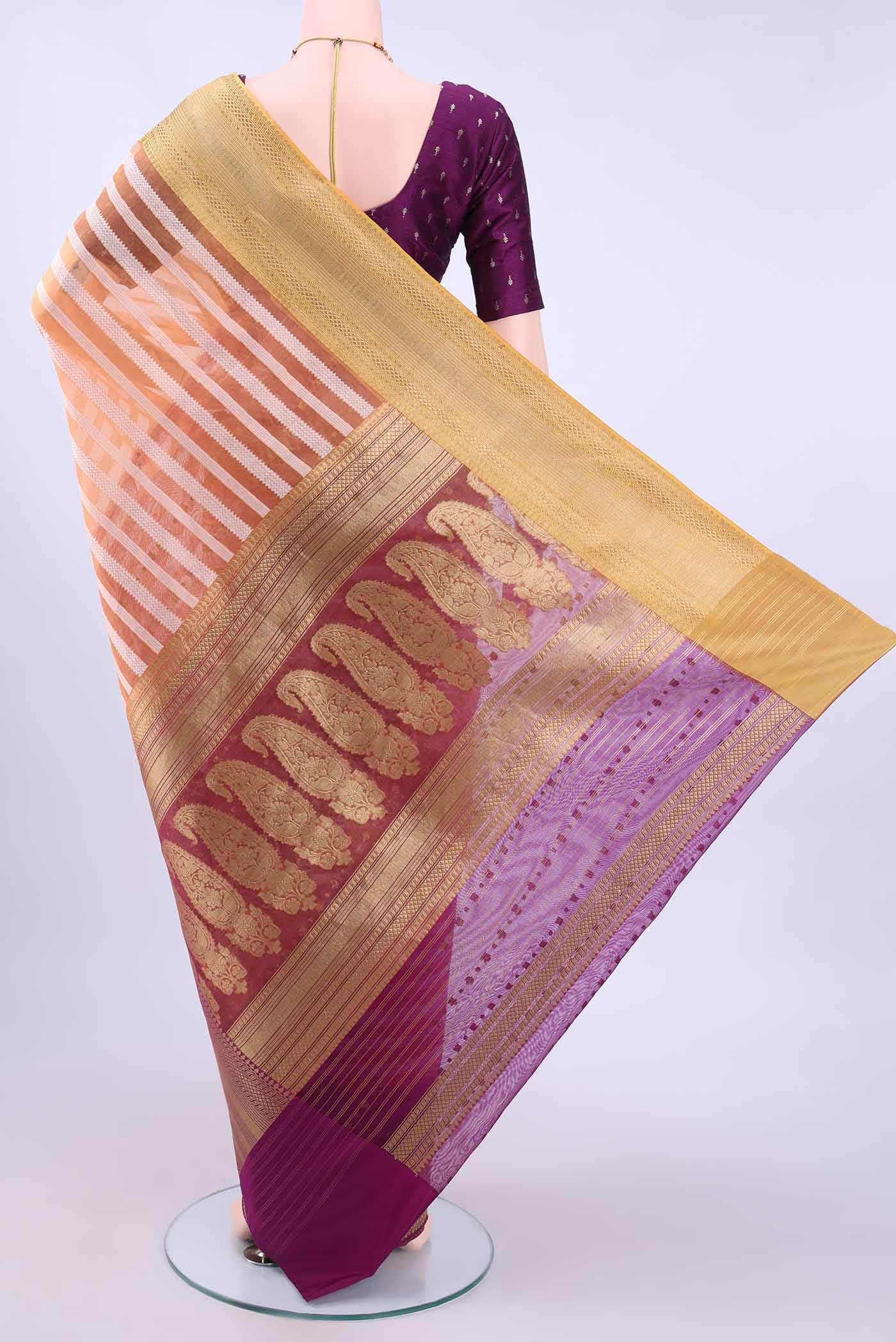 Brick Orange Kora Silk Saree