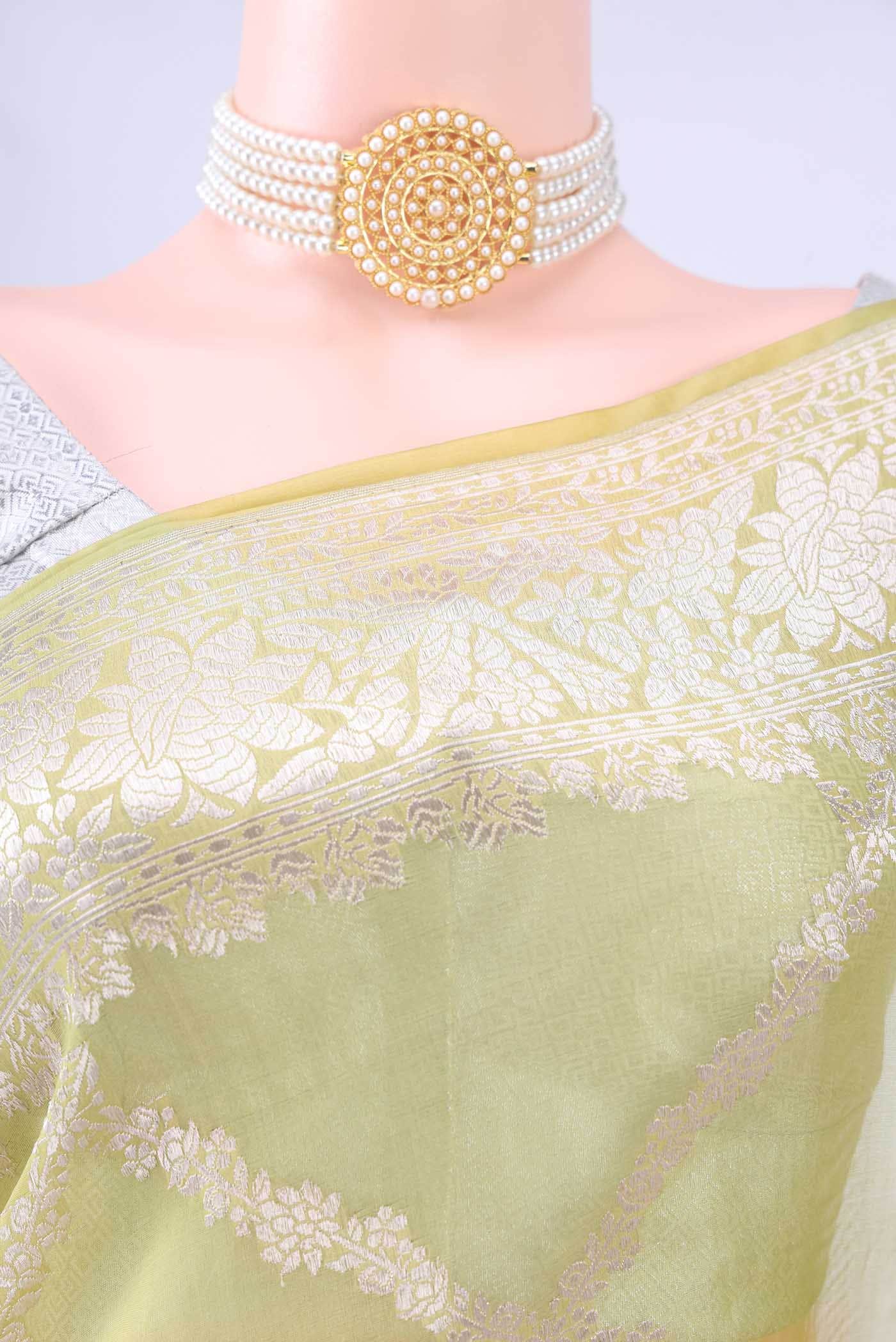 Acid Green Kora Silk Saree