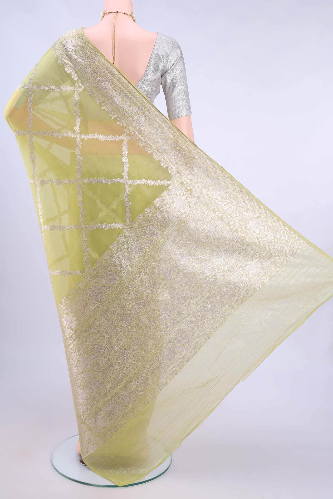 Acid Green Kora Silk Saree