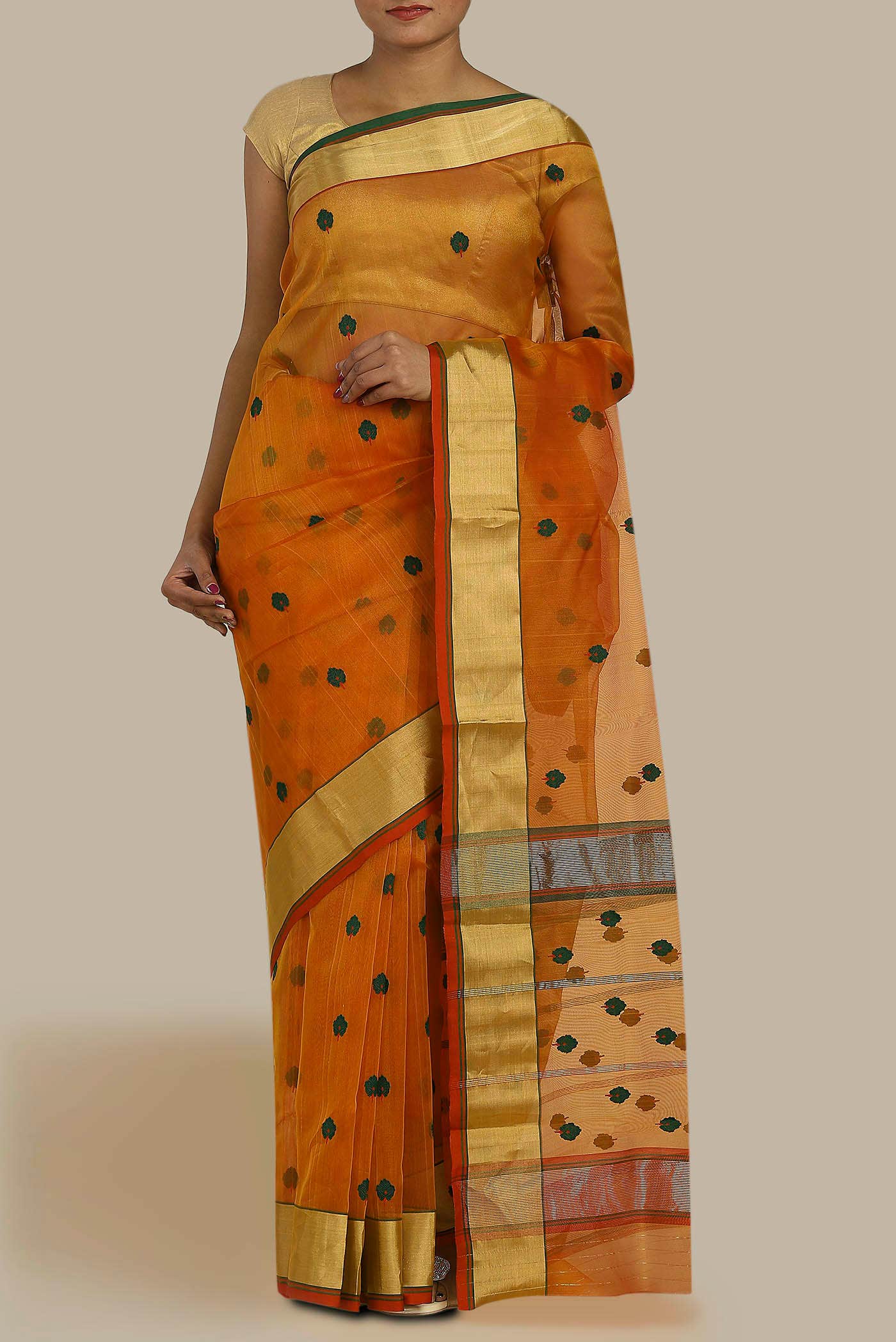 Orange Chanderi Silk Saree