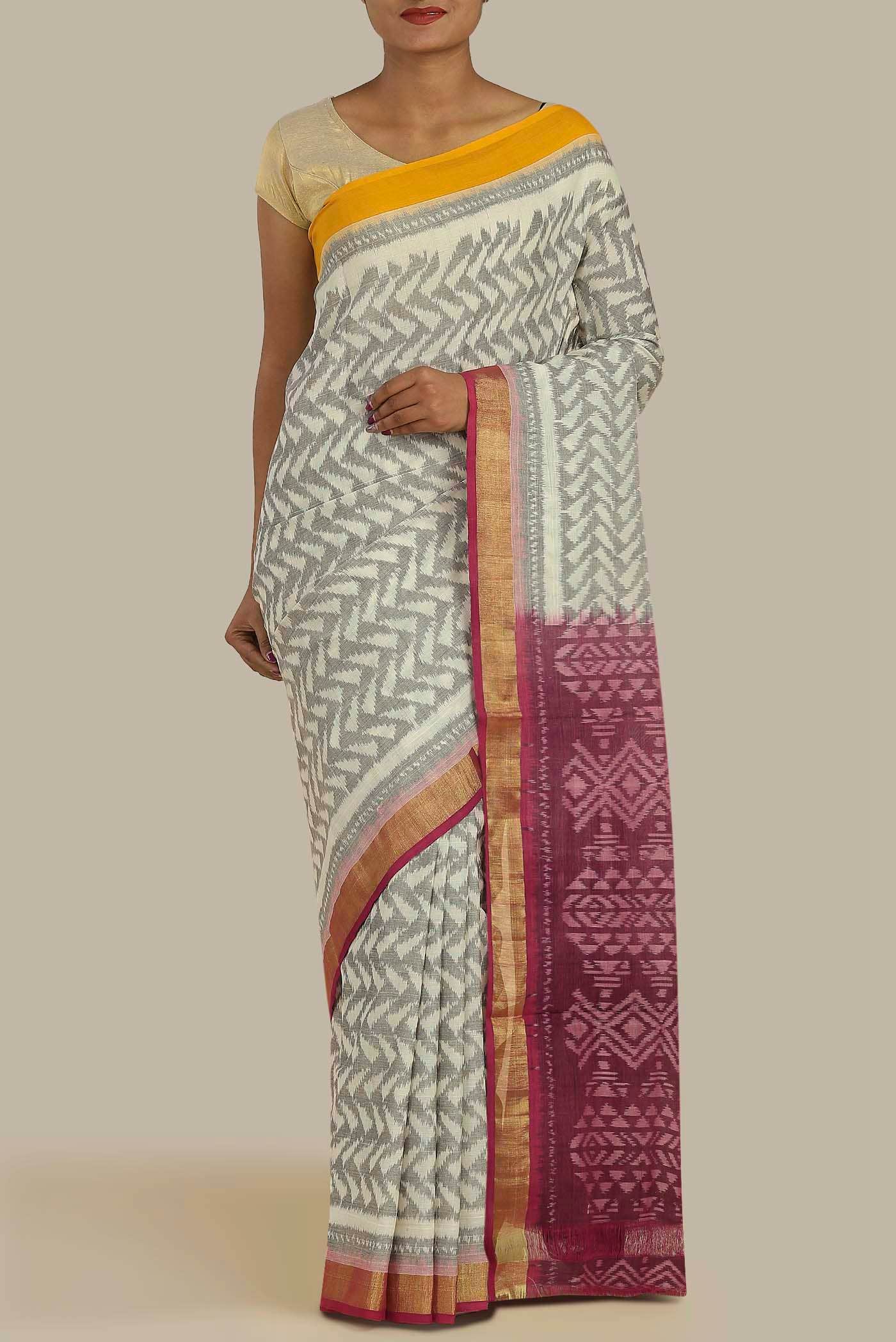 Cream Pochampally Cotton Saree
