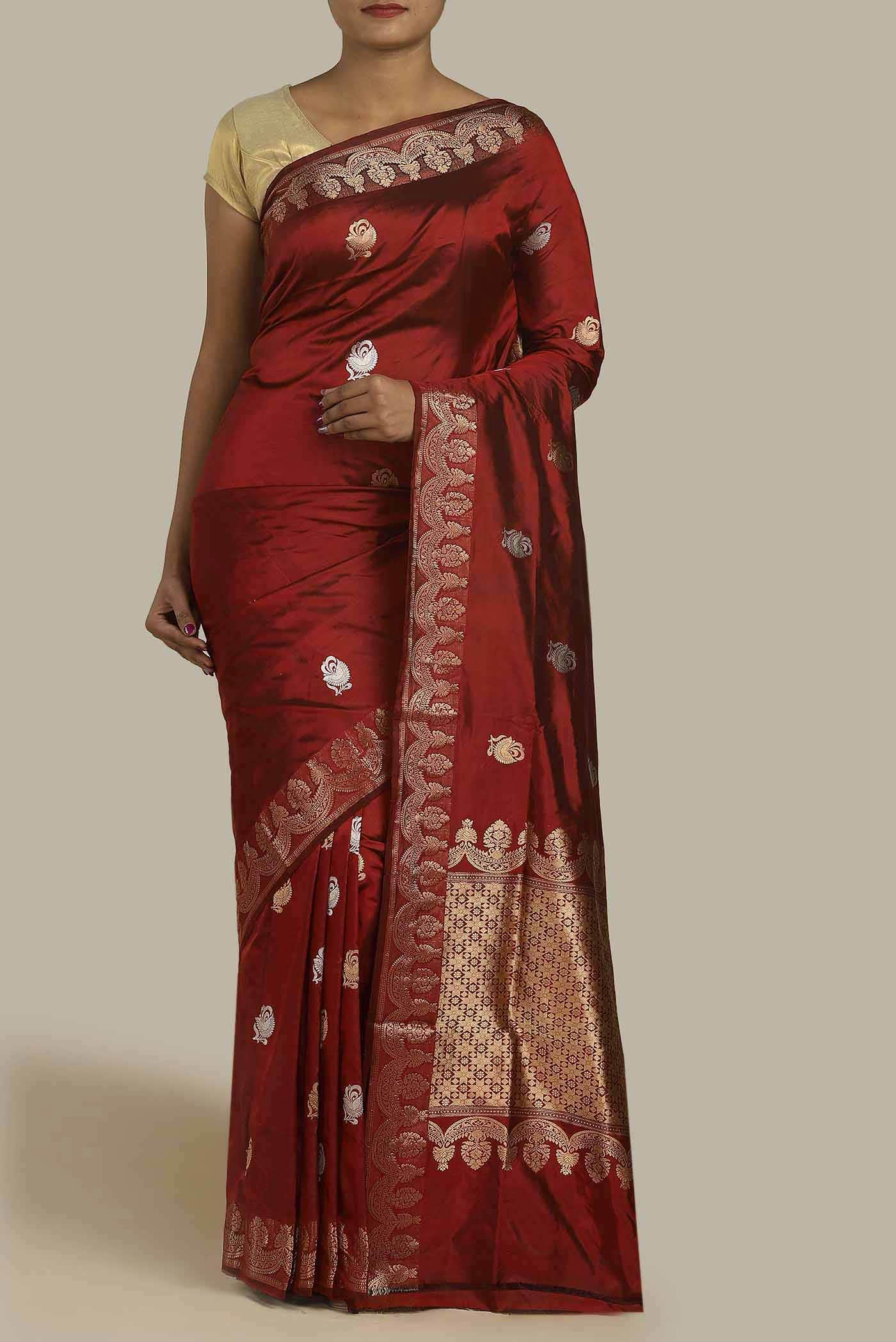 Maroon Banarasi Katan Silk Saree