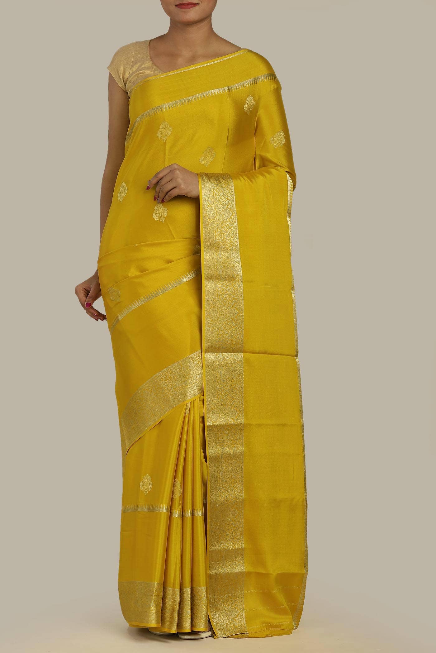 Yellow Mysore Crepe Saree