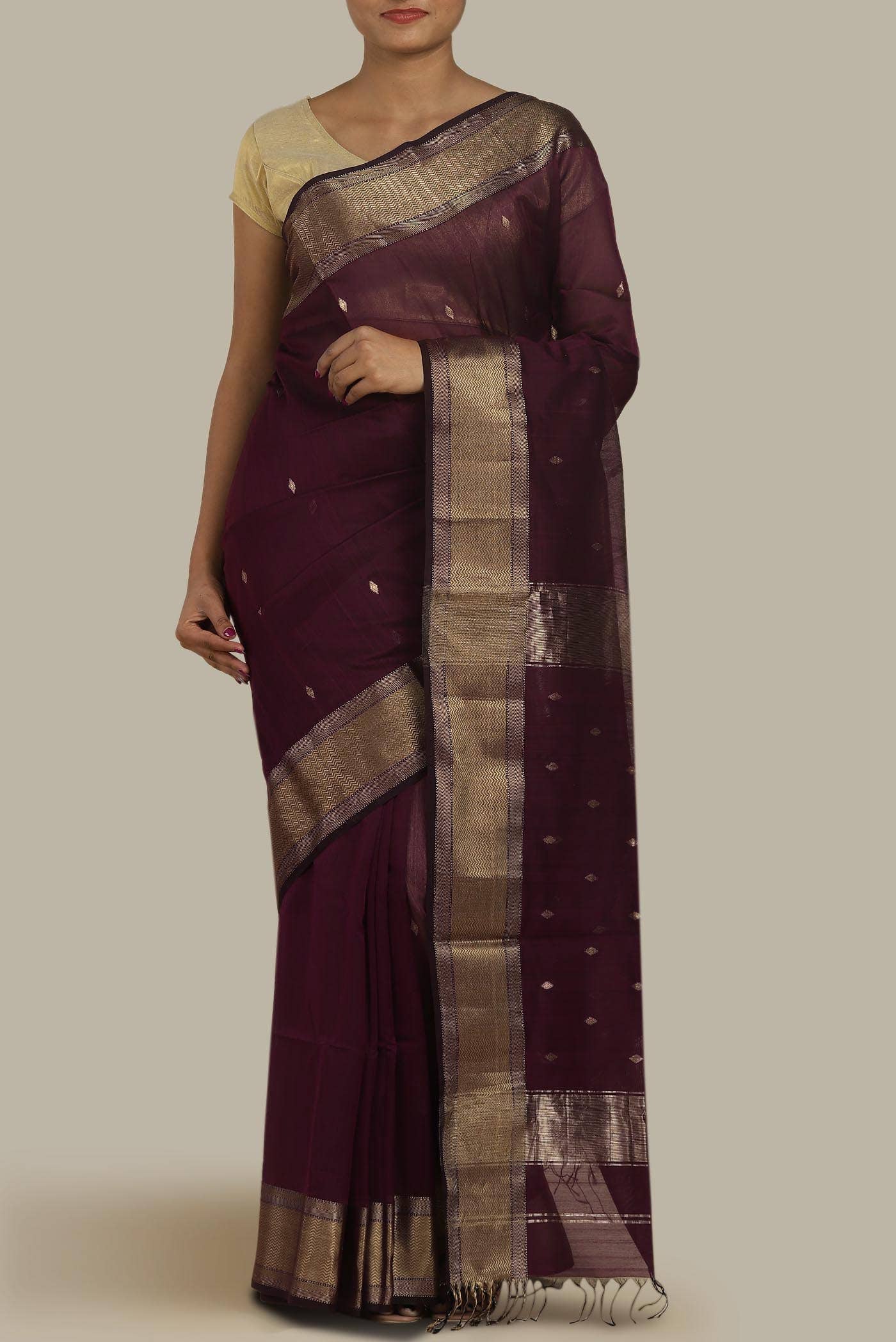 Maroon Maheshwari Silk Cotton Saree