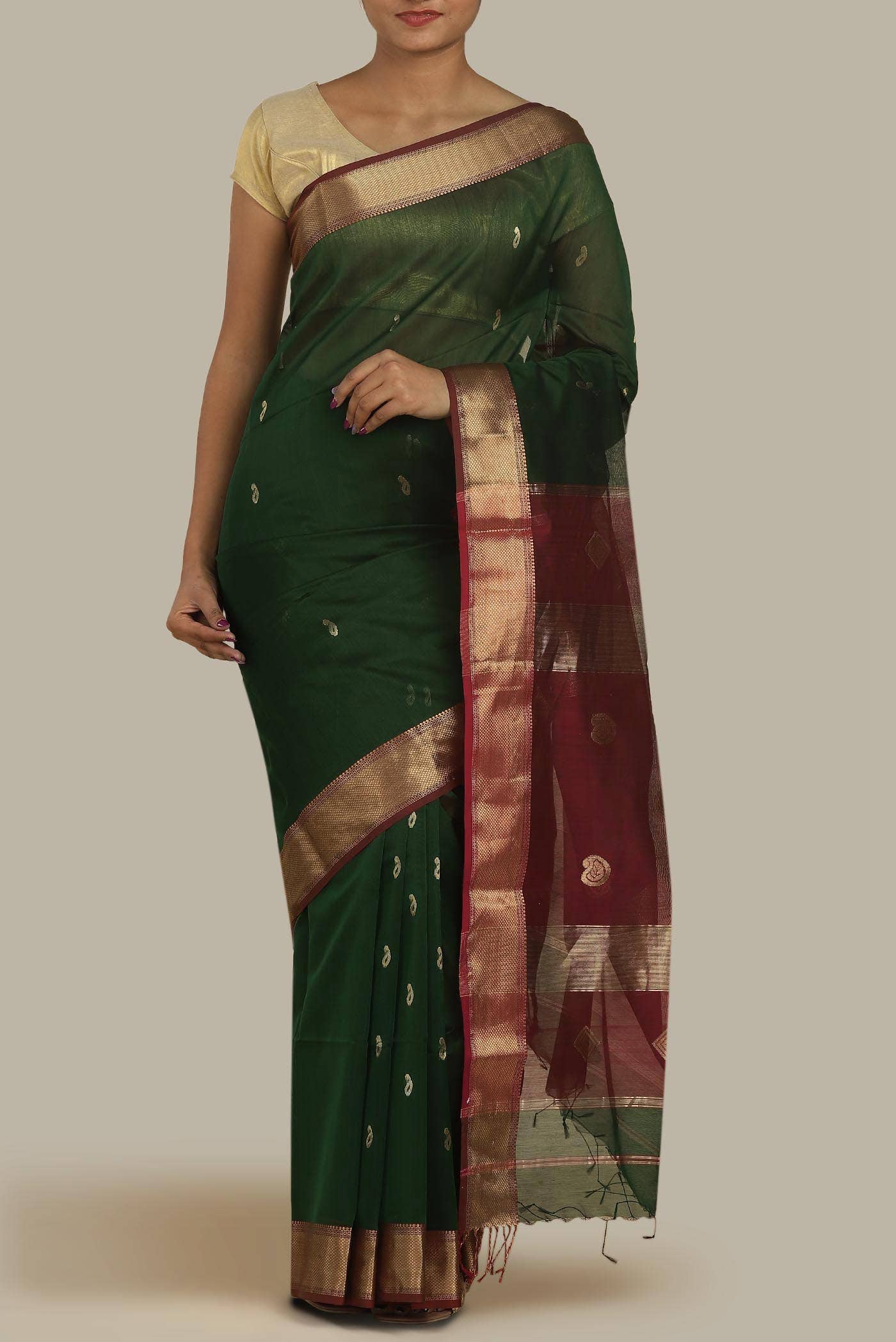 Green Maheshwari Silk Cotton Saree