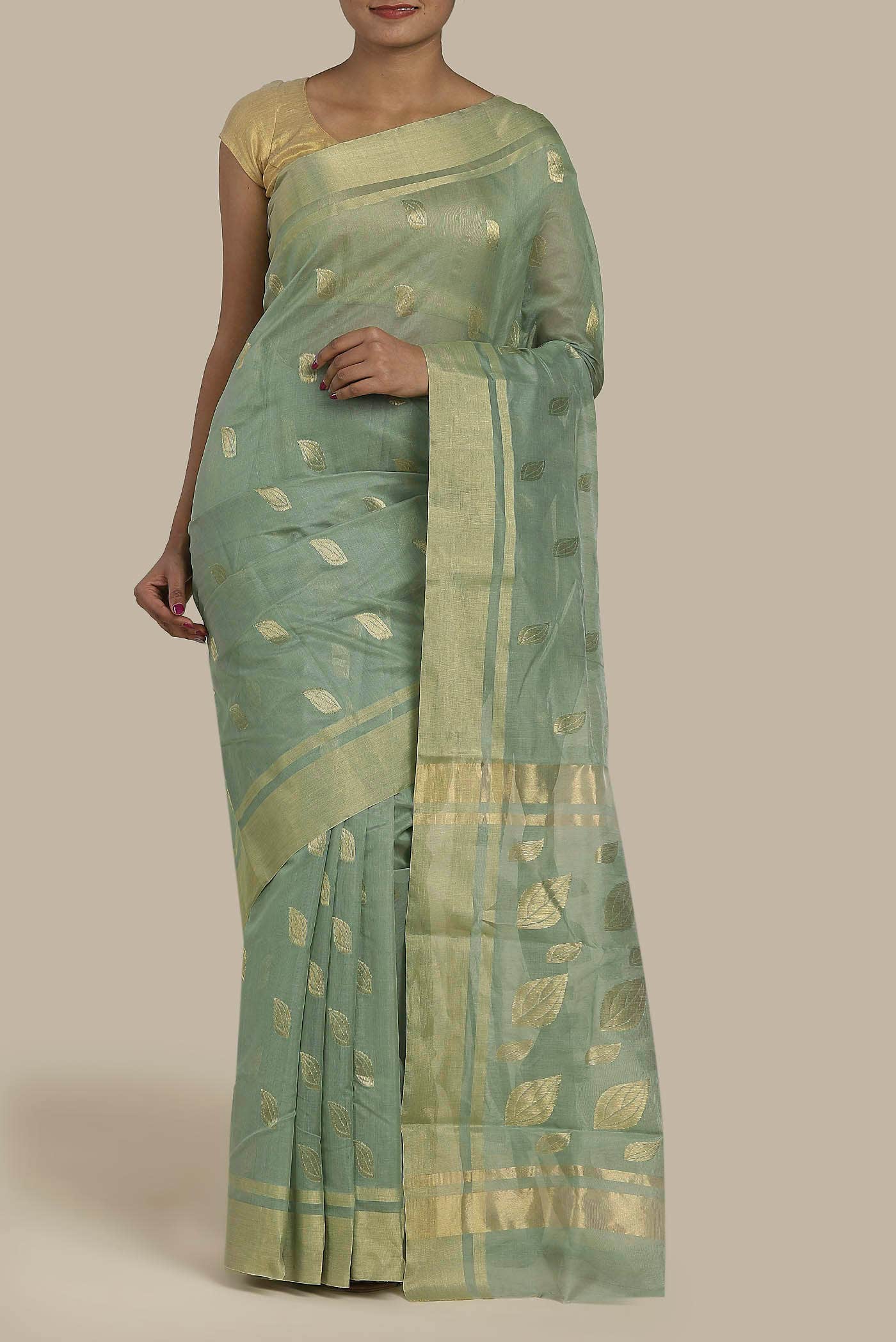Light Green Chanderi Silk Cotton Saree