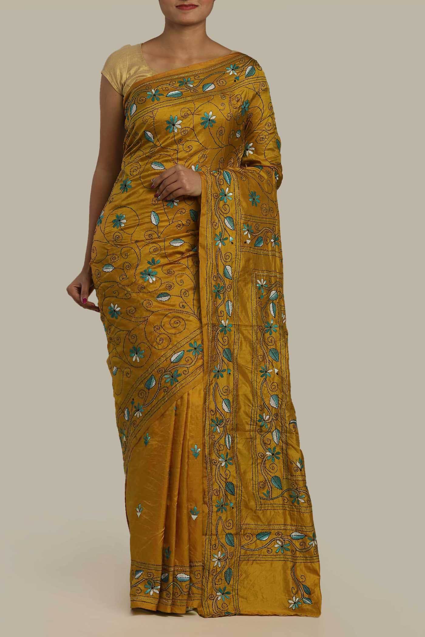 Mustard Tussar Silk Saree