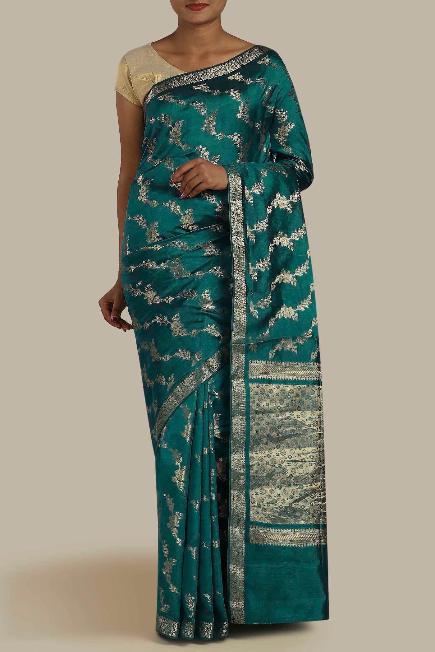 Green Banarasi Raw Silk Saree