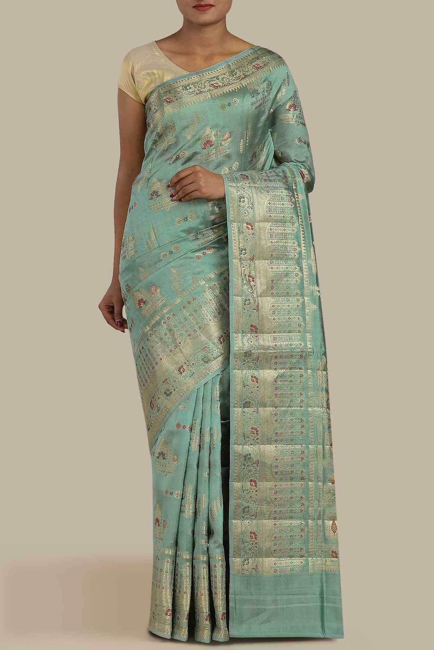 Green Banarasi Raw Silk Saree