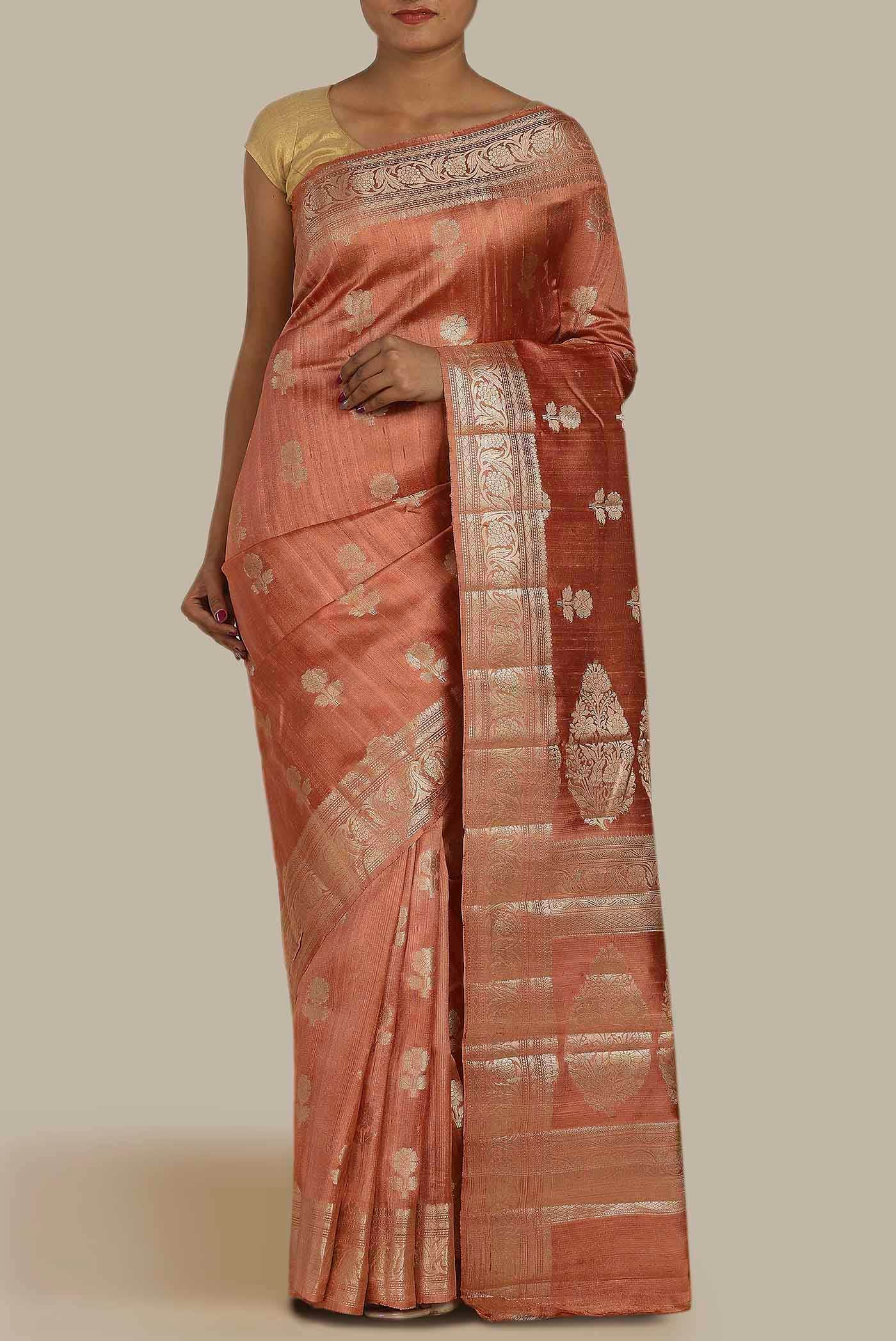 Coral Raw Silk Saree