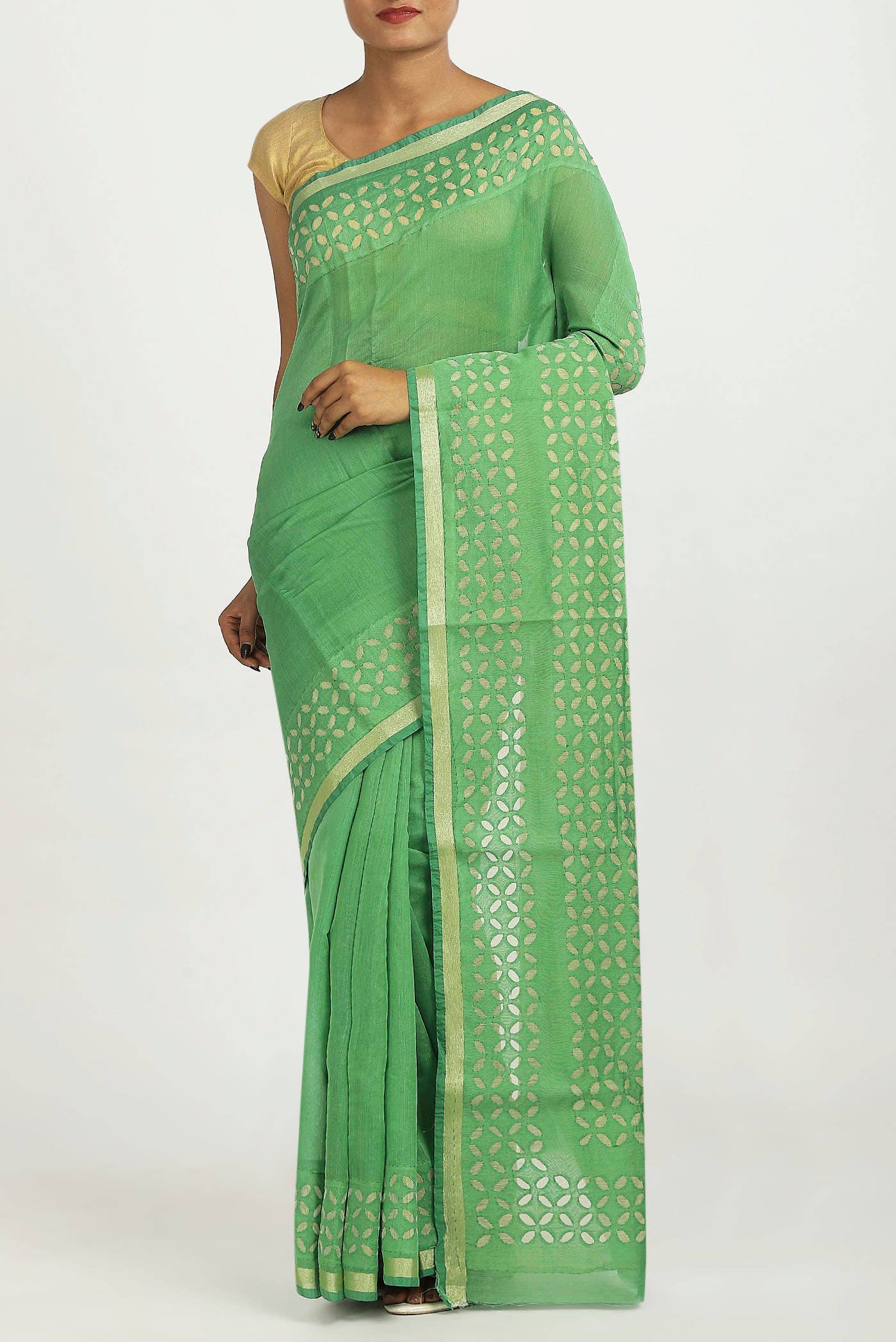 Green Chanderi Silk Cotton Saree