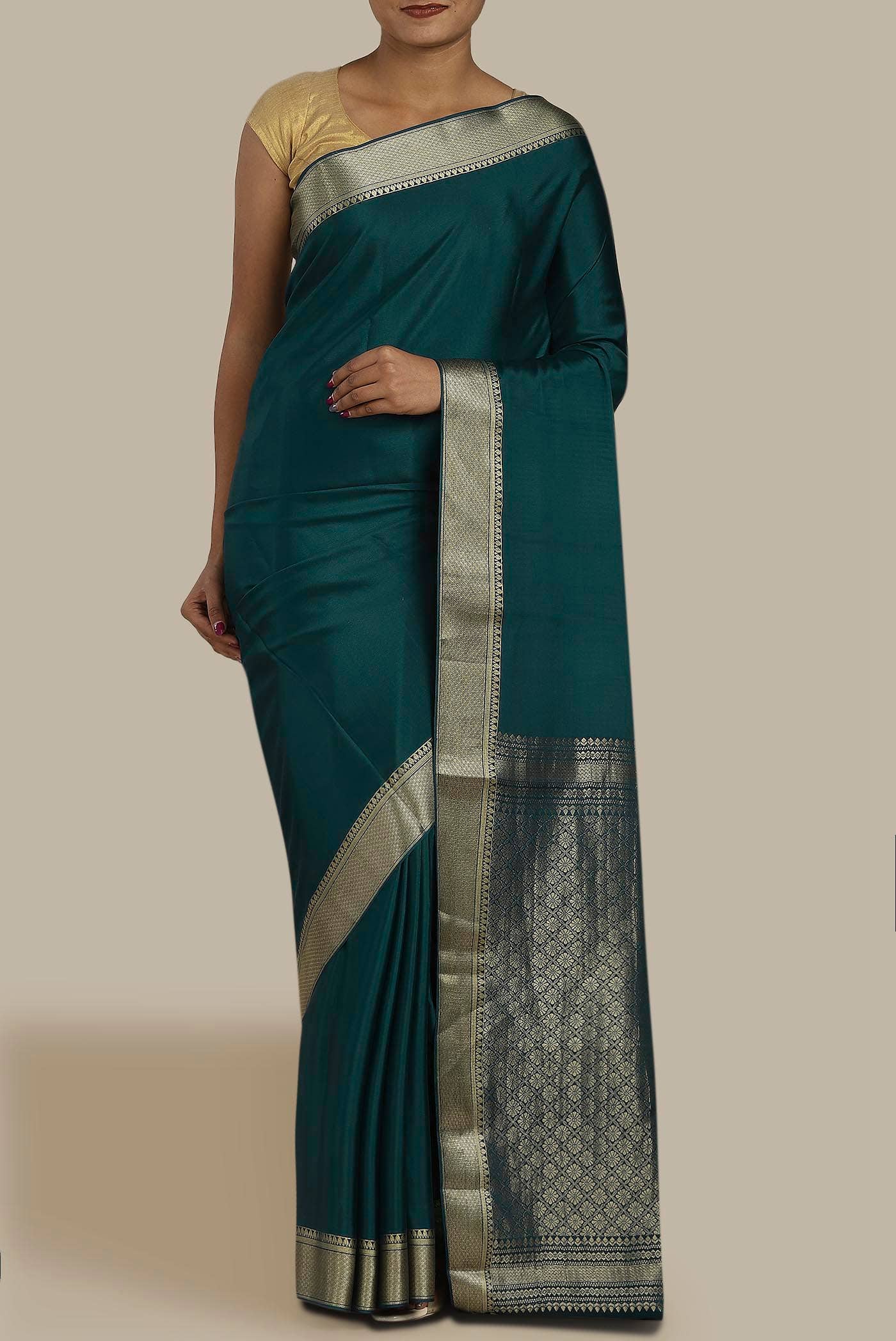 Blue Mysore Crepe Saree