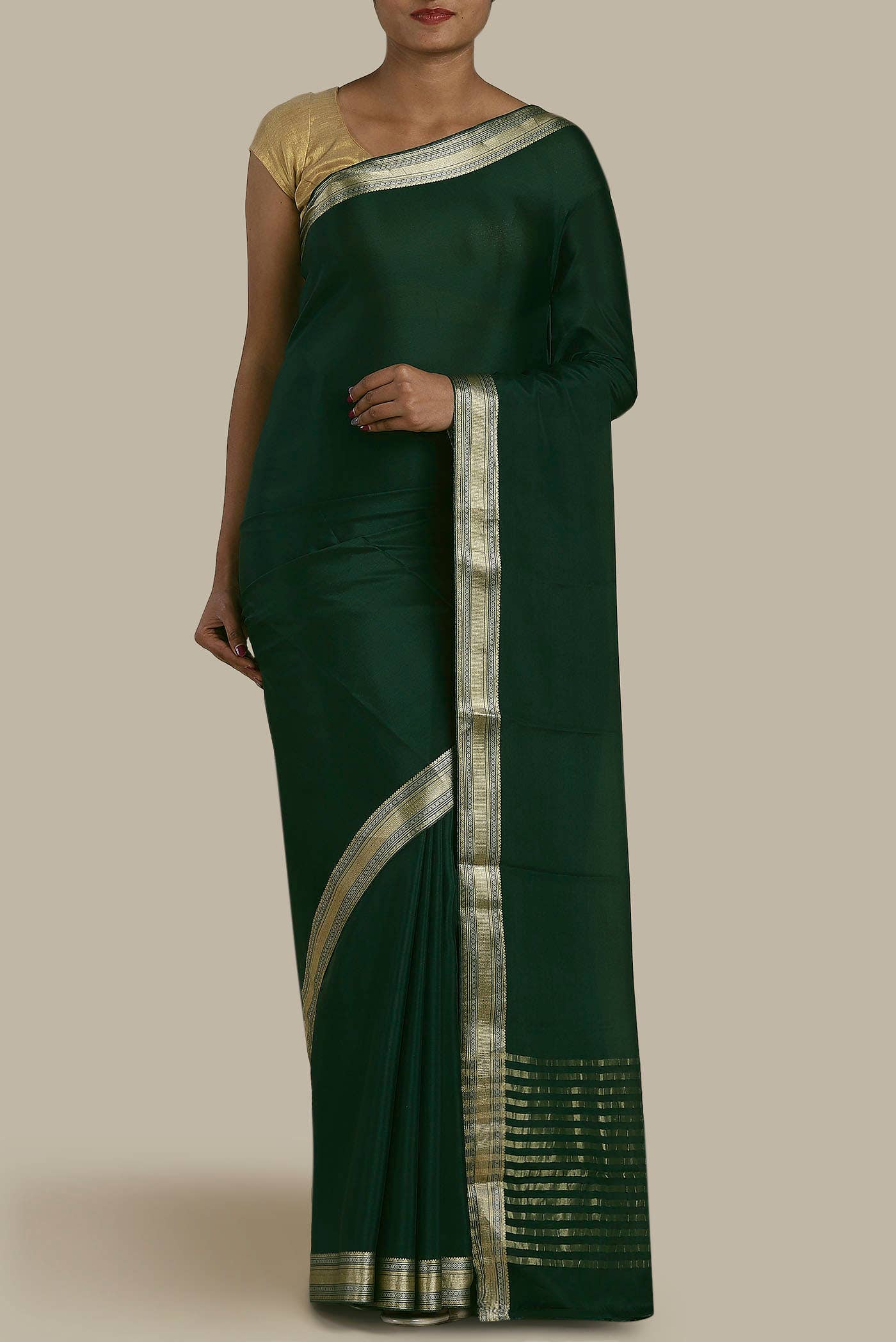 Green Mysore Crepe Saree