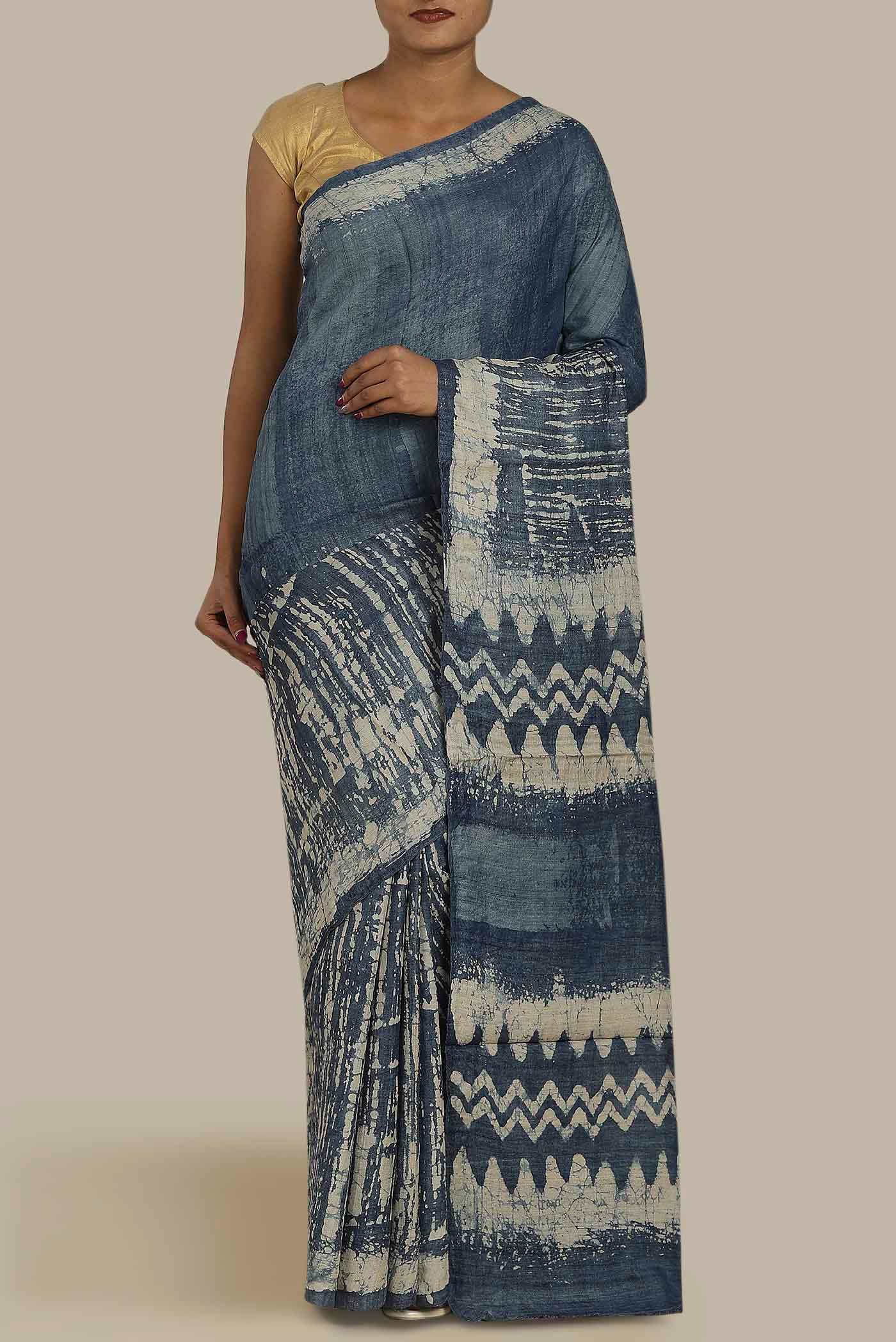 Blue Bhagalpuri Tussar Silk Saree