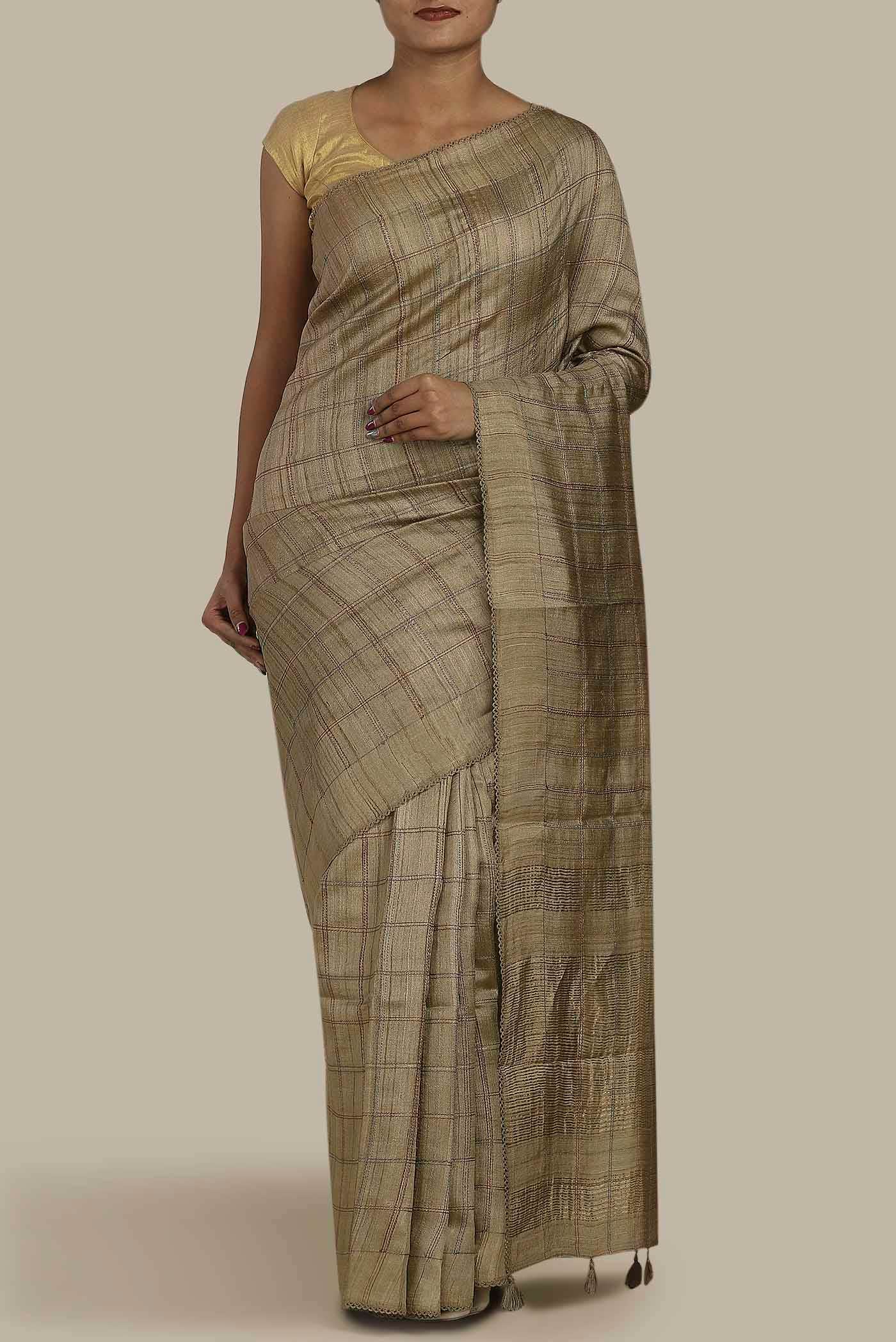 Beige Bhagalpuri Tussar Silk Saree