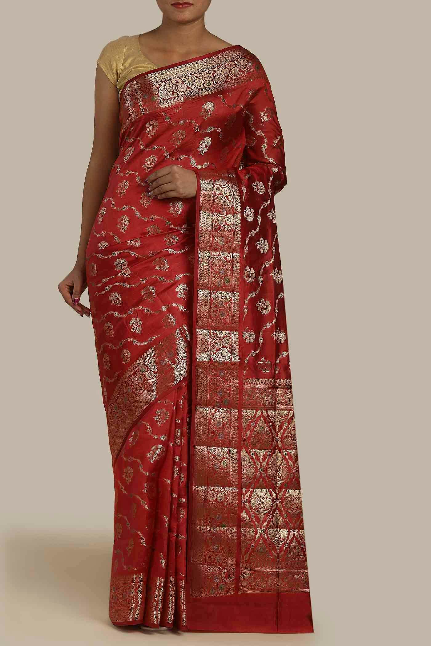Red Banarasi Raw Silk Saree