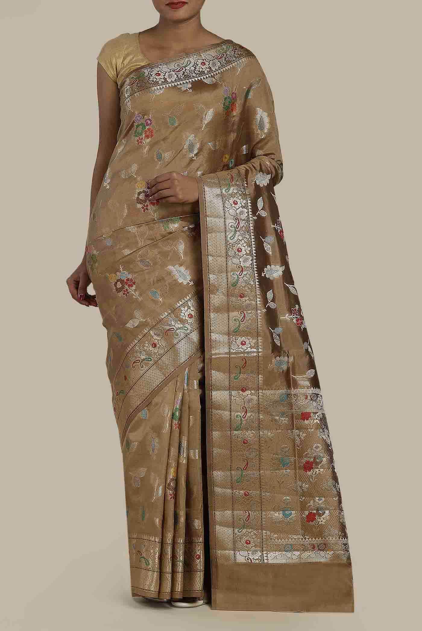 Brown Banarasi Raw Silk Saree