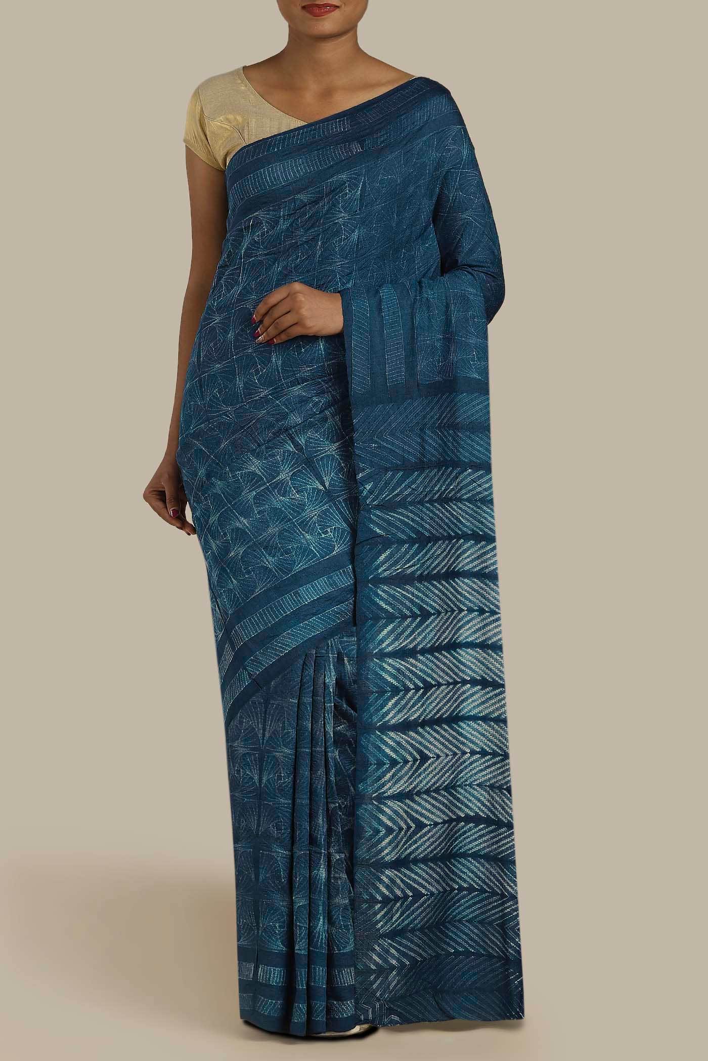 Blue Chanderi Silk Cotton Saree