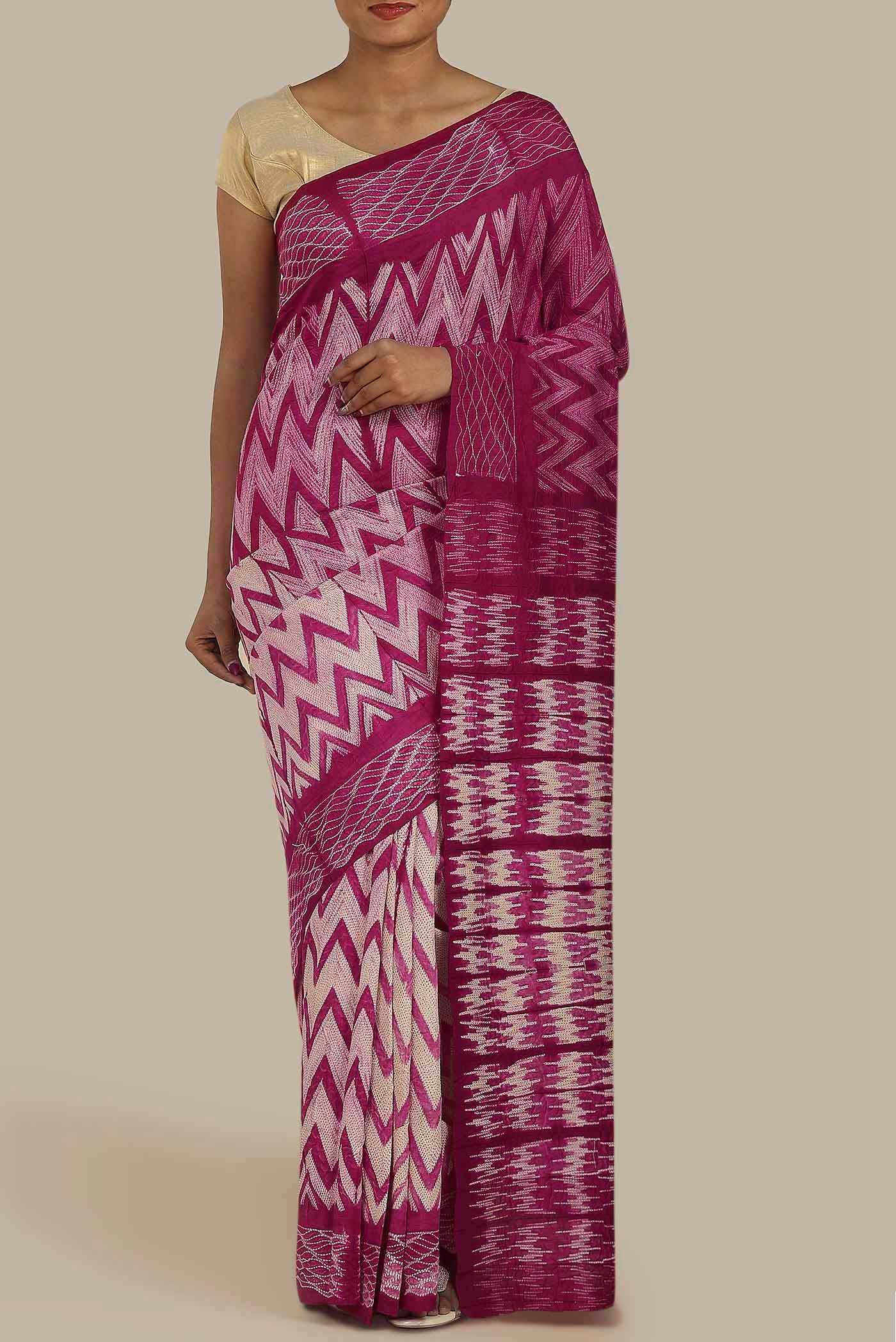 Magenta Chanderi Silk Cotton Saree