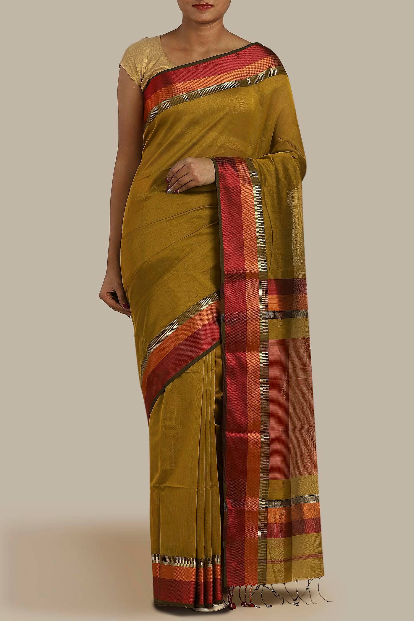 Mustard Maheshwari Silk Cotton Saree