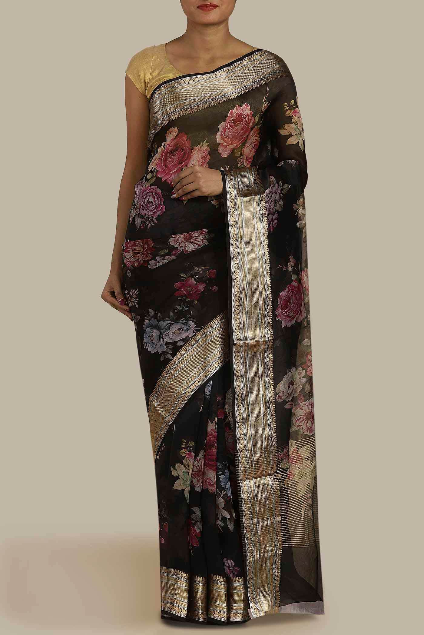 Black Organza Silk Saree
